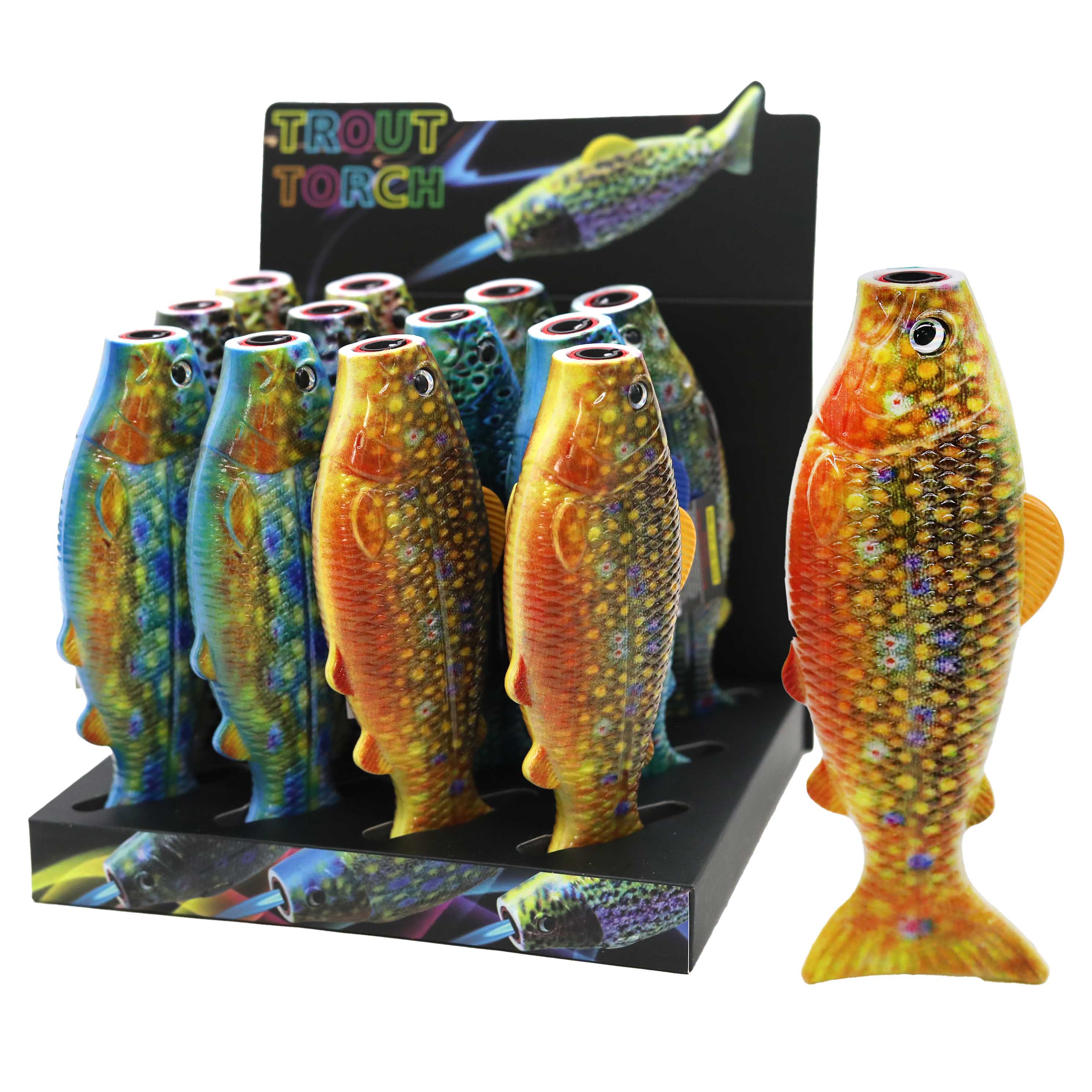 Techno Trout Fish Torch Lighters (19050A) | 12 Count Display | Assorted Designs product image