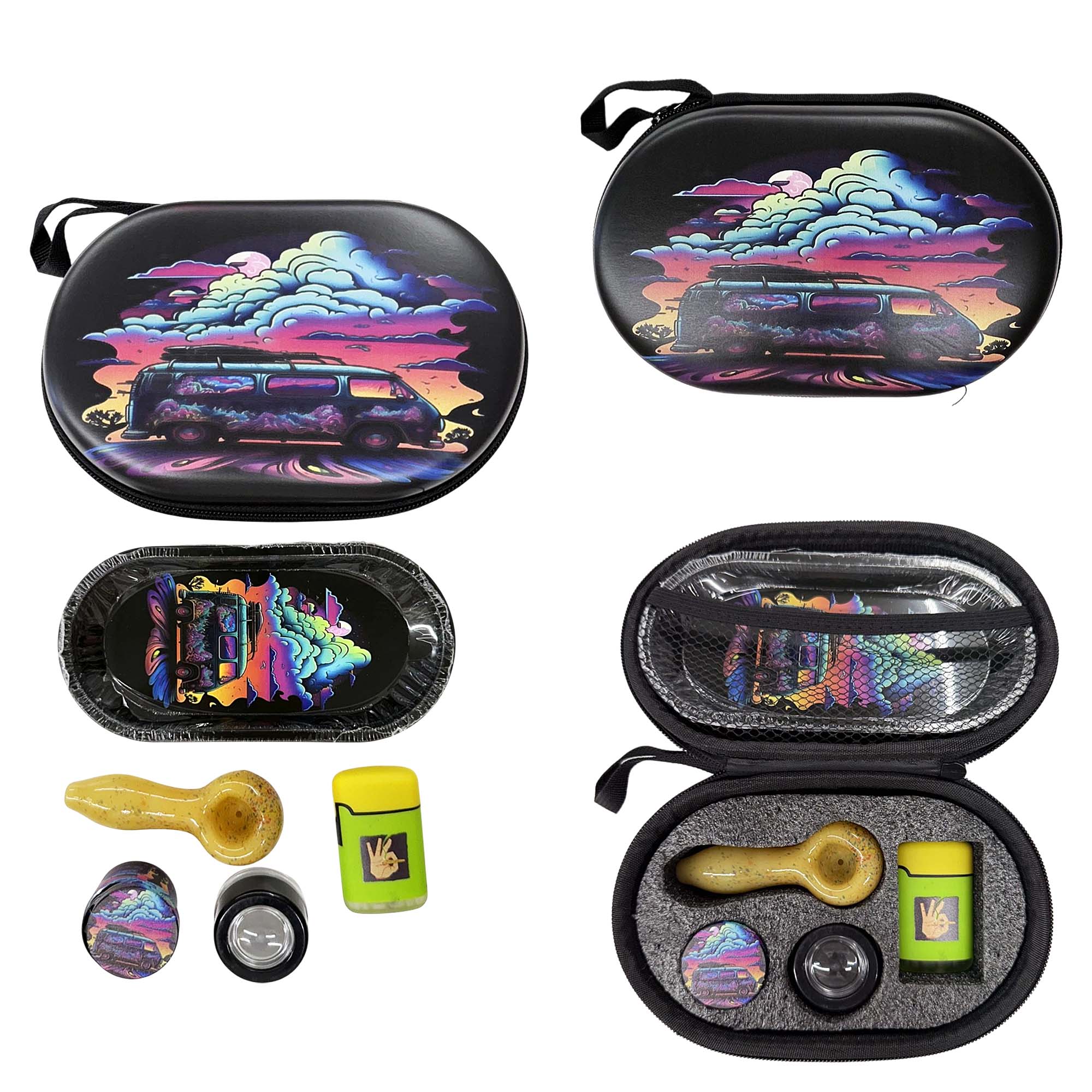 5 Piece Smoking Set With Handpipe, Lighter, Metal Rolling Tray And Grinder (YP-TZ-030) | Assorted Designs product image