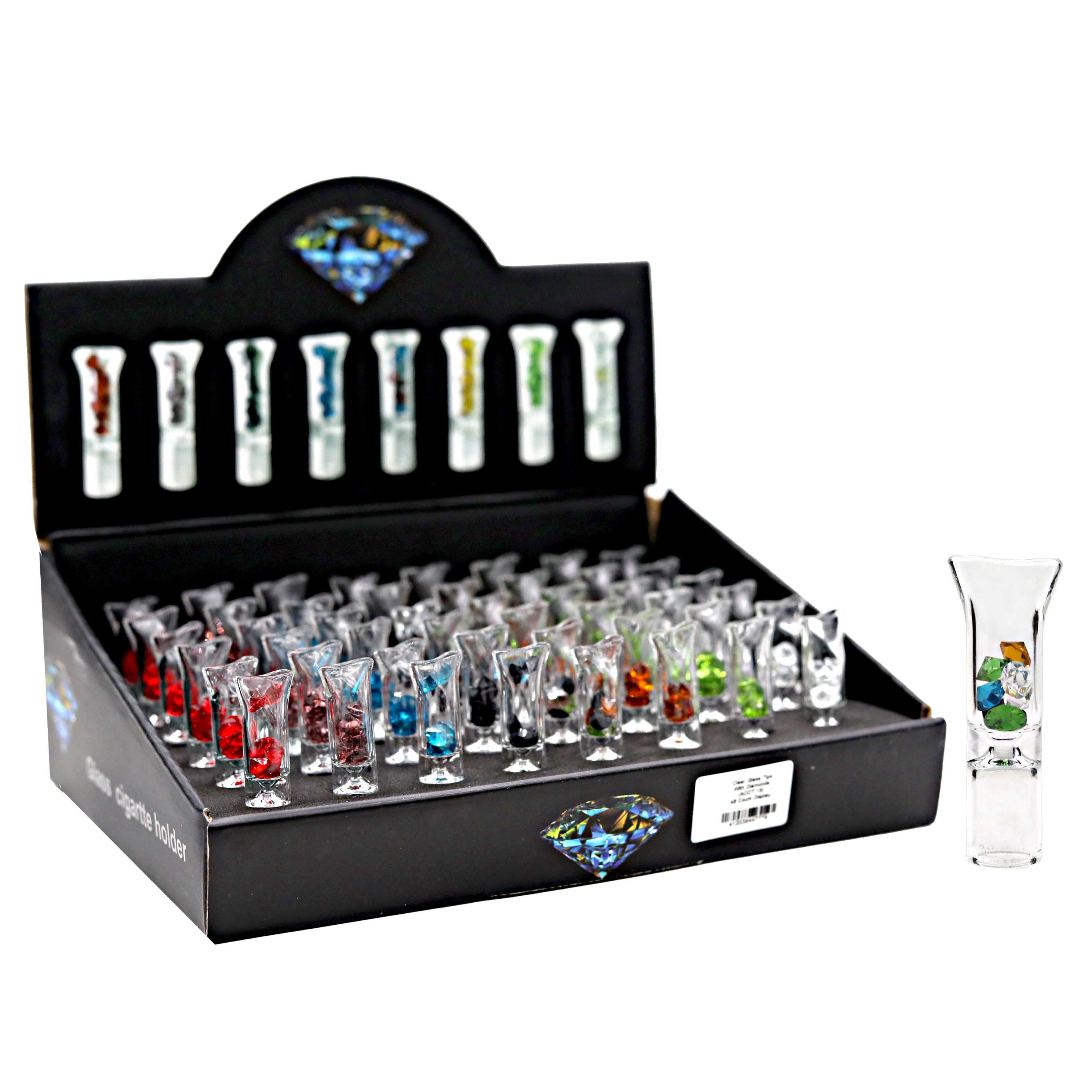 Clear Glass Tips With Diamonds (ACCT-15) | 48 Count Display product image