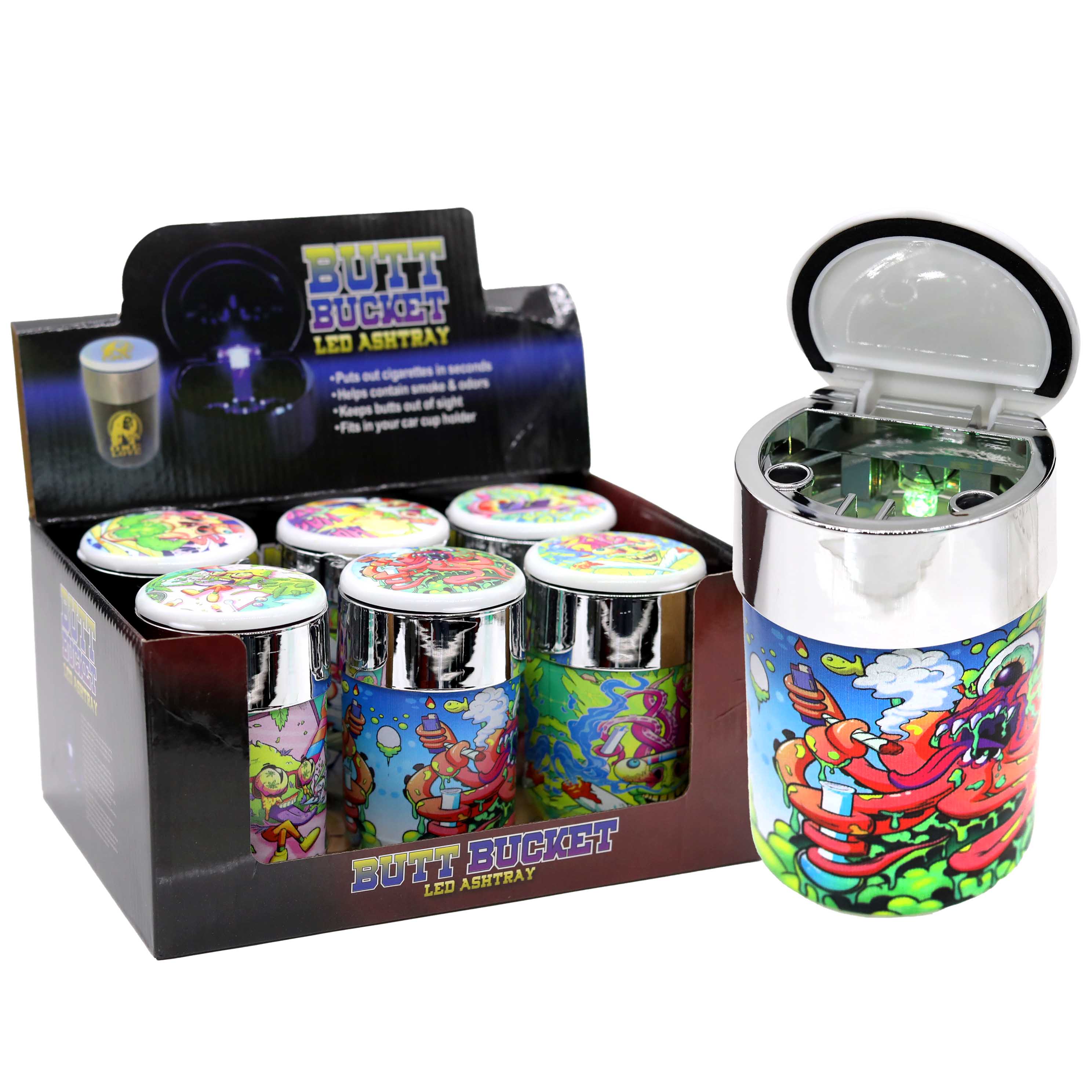 Butt Bucket LED Ashtray (ASH111/112) | 6 Count Display | Assorted Designs product image