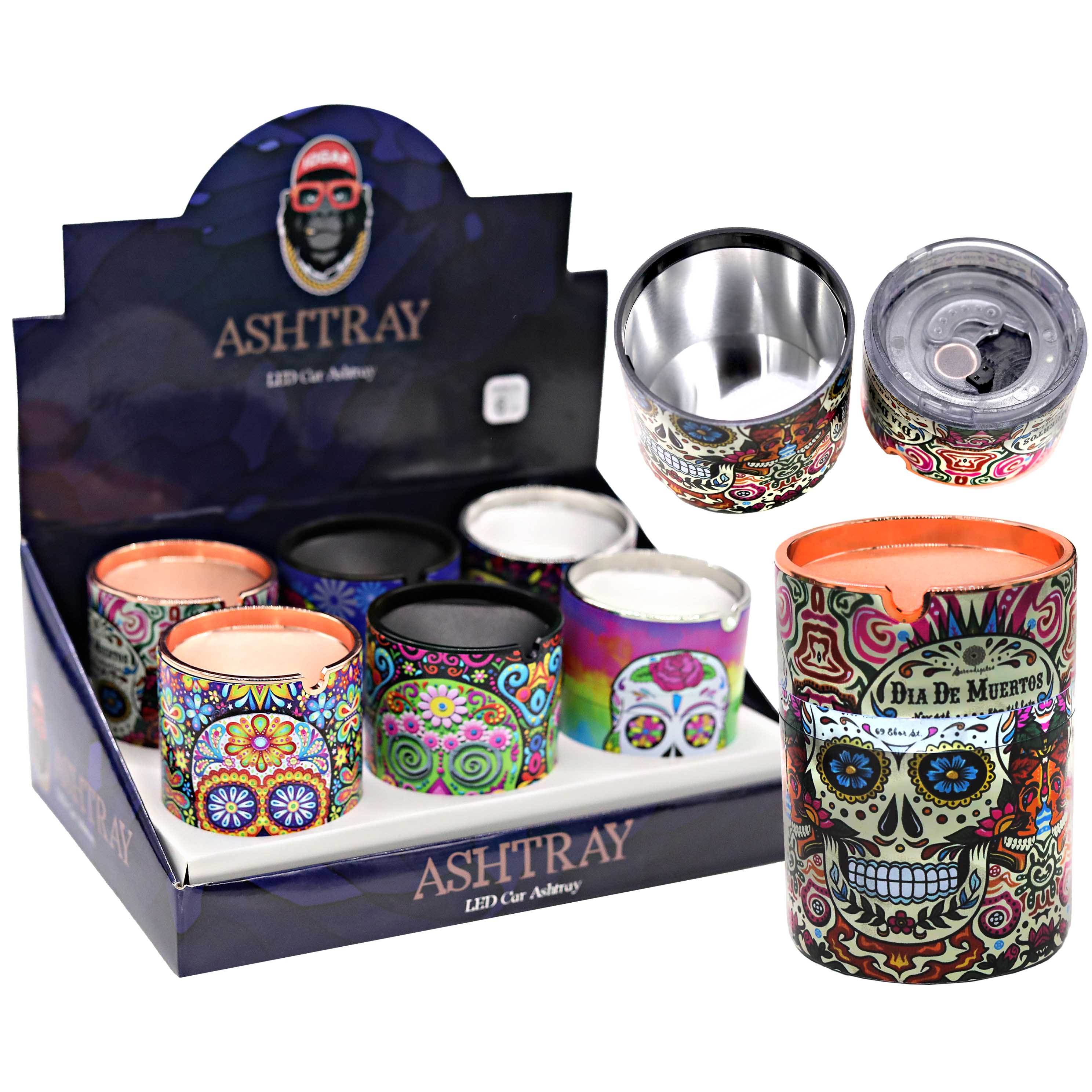 IDGAF Mixed Mushroom Designs Glass Round Ashtray (ASH80) | 6 Count Display | Assorted Designs product image
