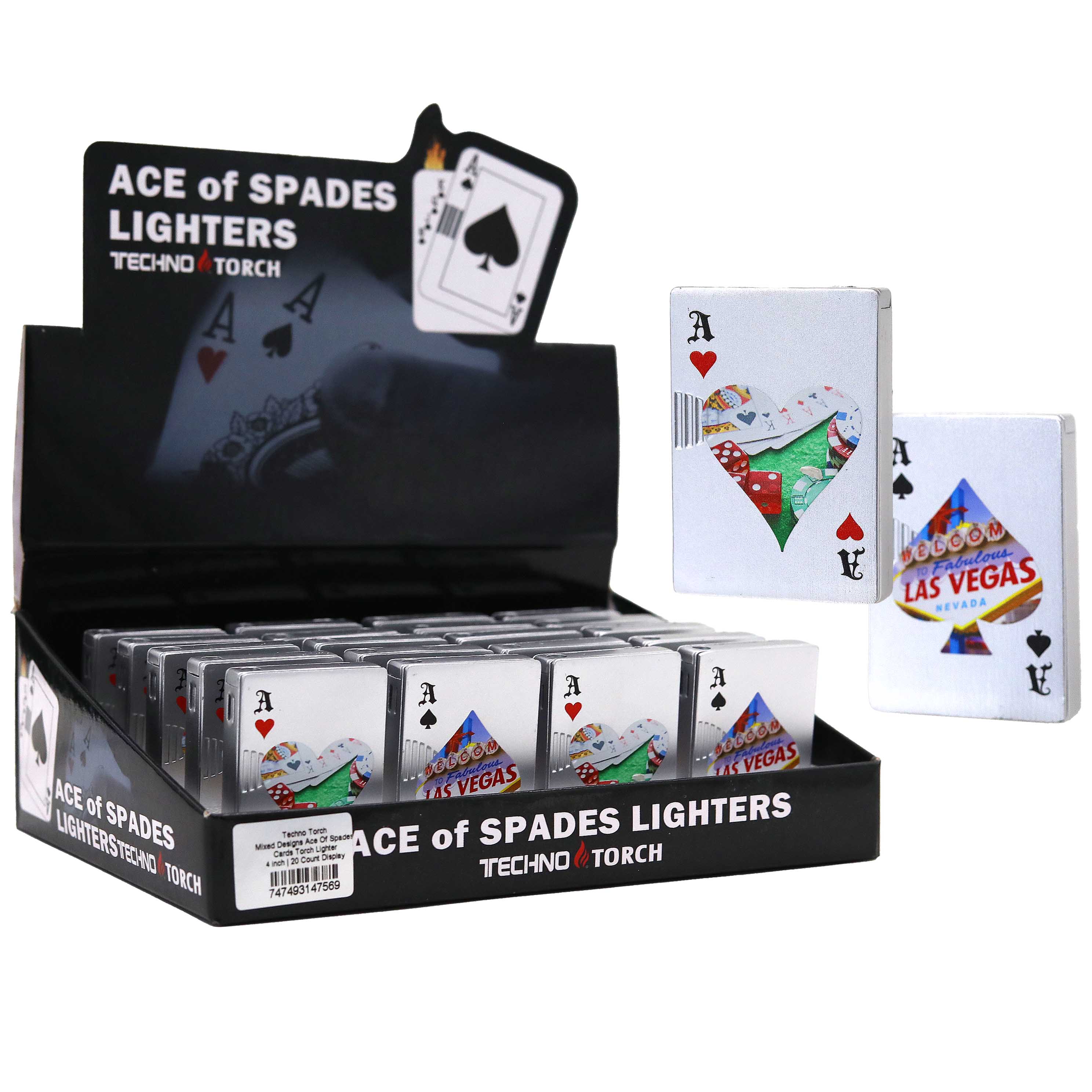 Techno Torch Mixed Designs Ace Of Spades Cards Torch Lighter | 4 inch | 20 Count Display  product image