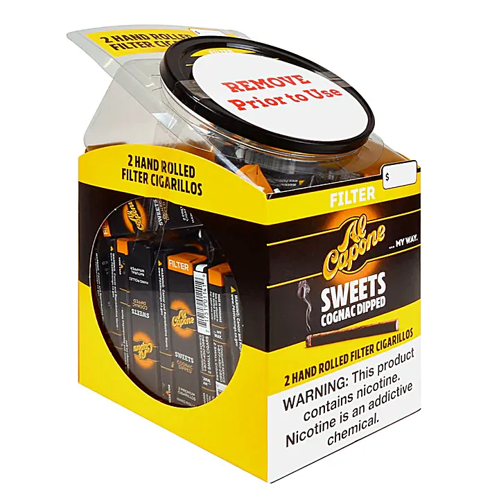 Al Capone 2 Hand Rolled Filter Sweet Cognac Dipped Cigarillos JAR | 2 Pack | 60 Count Display product image