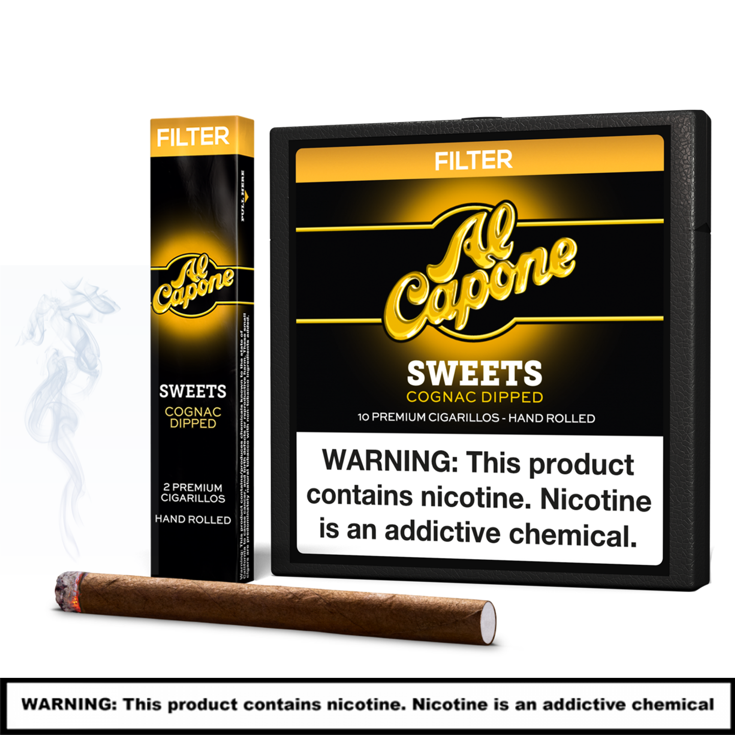 Al Capone Cognac Dipped Filter Hand Rolled Cigarillos | 10 Count Display | SWEETS product image