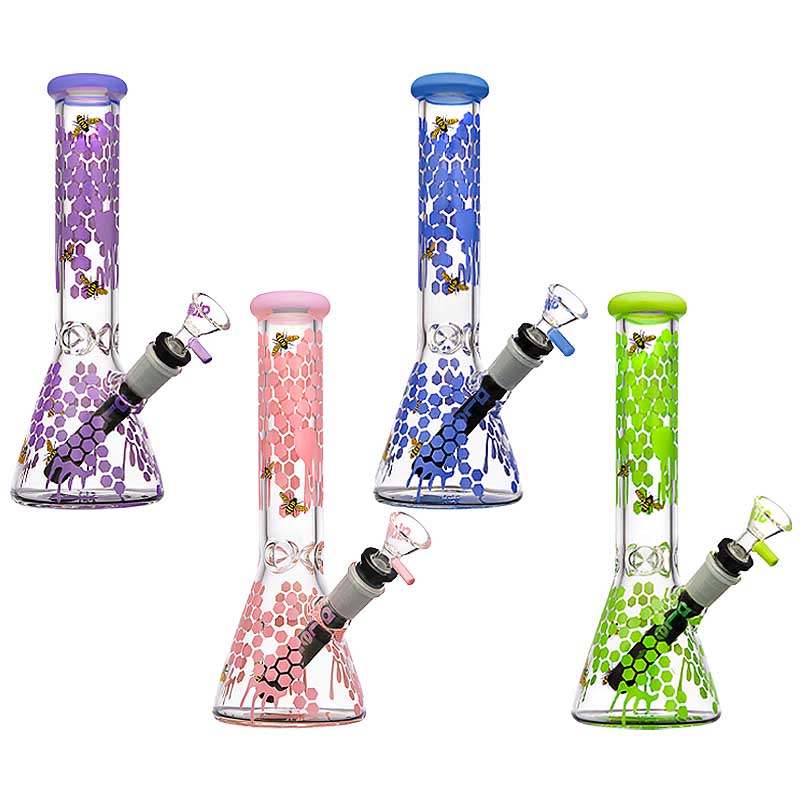 aLeaf The Honeycomb 5mm Beaker Waterpipe (AL1024) | 10 inch | Assorted Colors - image 1 of 2
