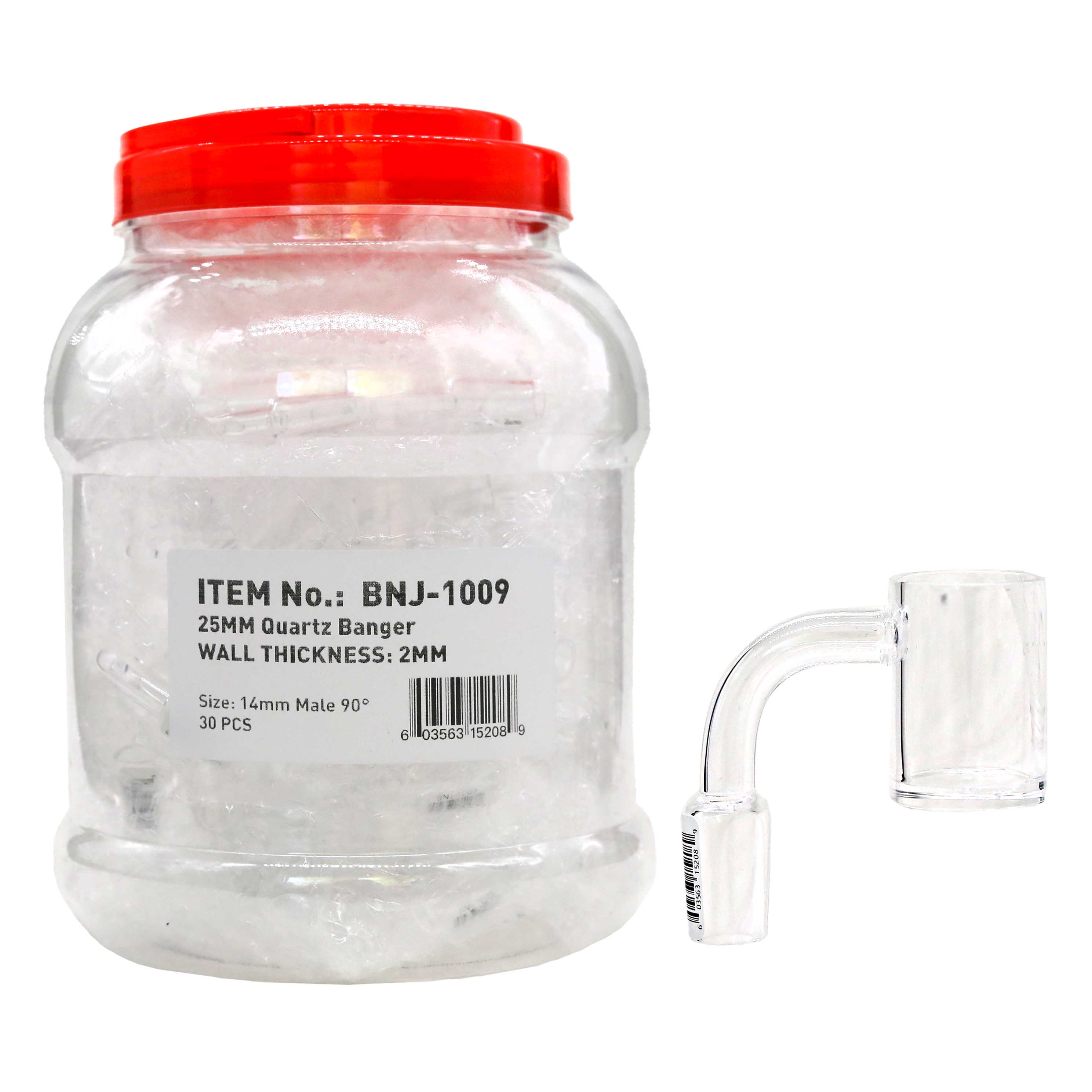 2mm Wall Thickness 25mm 90 Degree Quartz Banger (BNJ-1009) | 14mm | Male | 30 Count Display product image