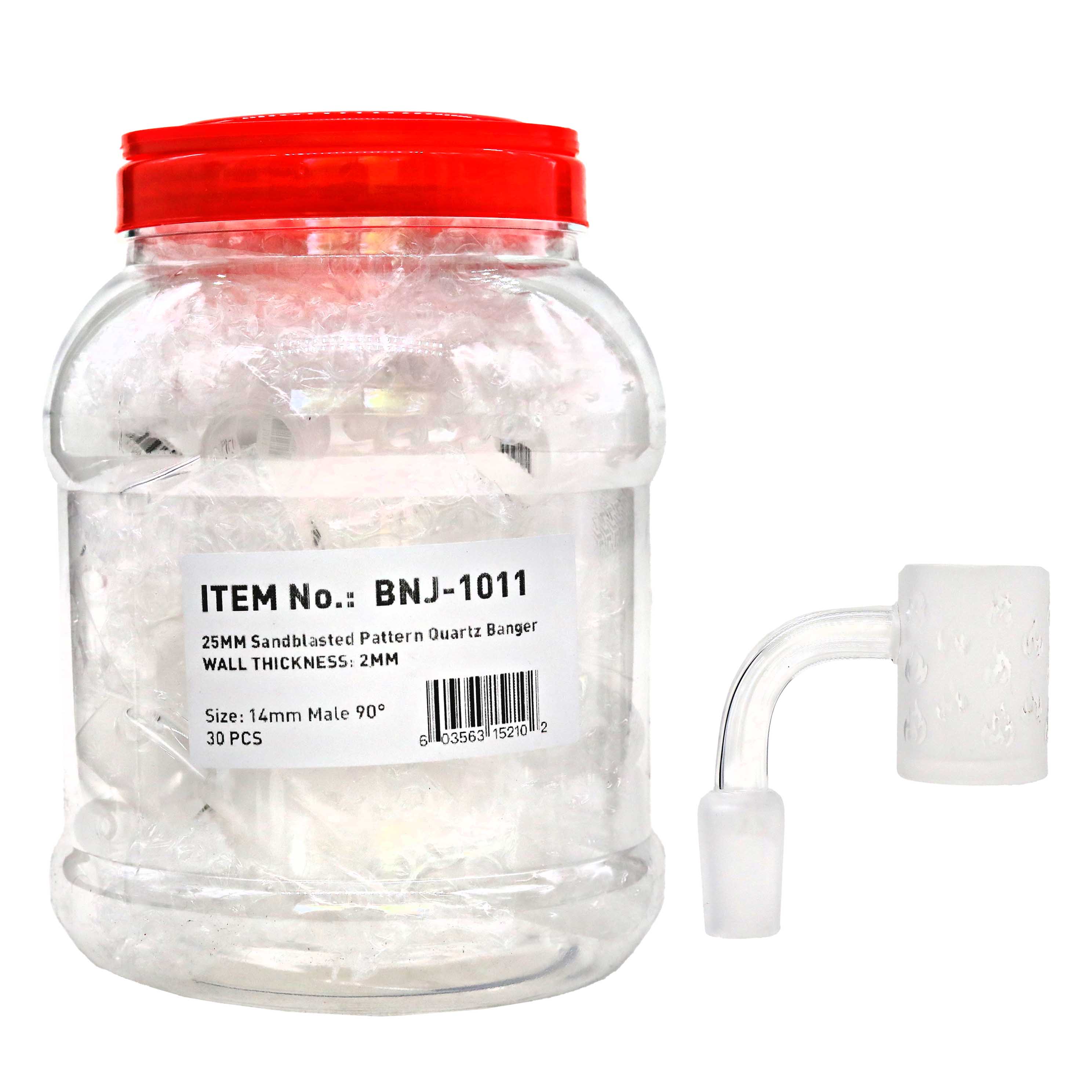25mm Sandblasted Pattern 90 Degree Quartz Banger (BNJ-1011) | 14mm | Male | 30 Count Display product image