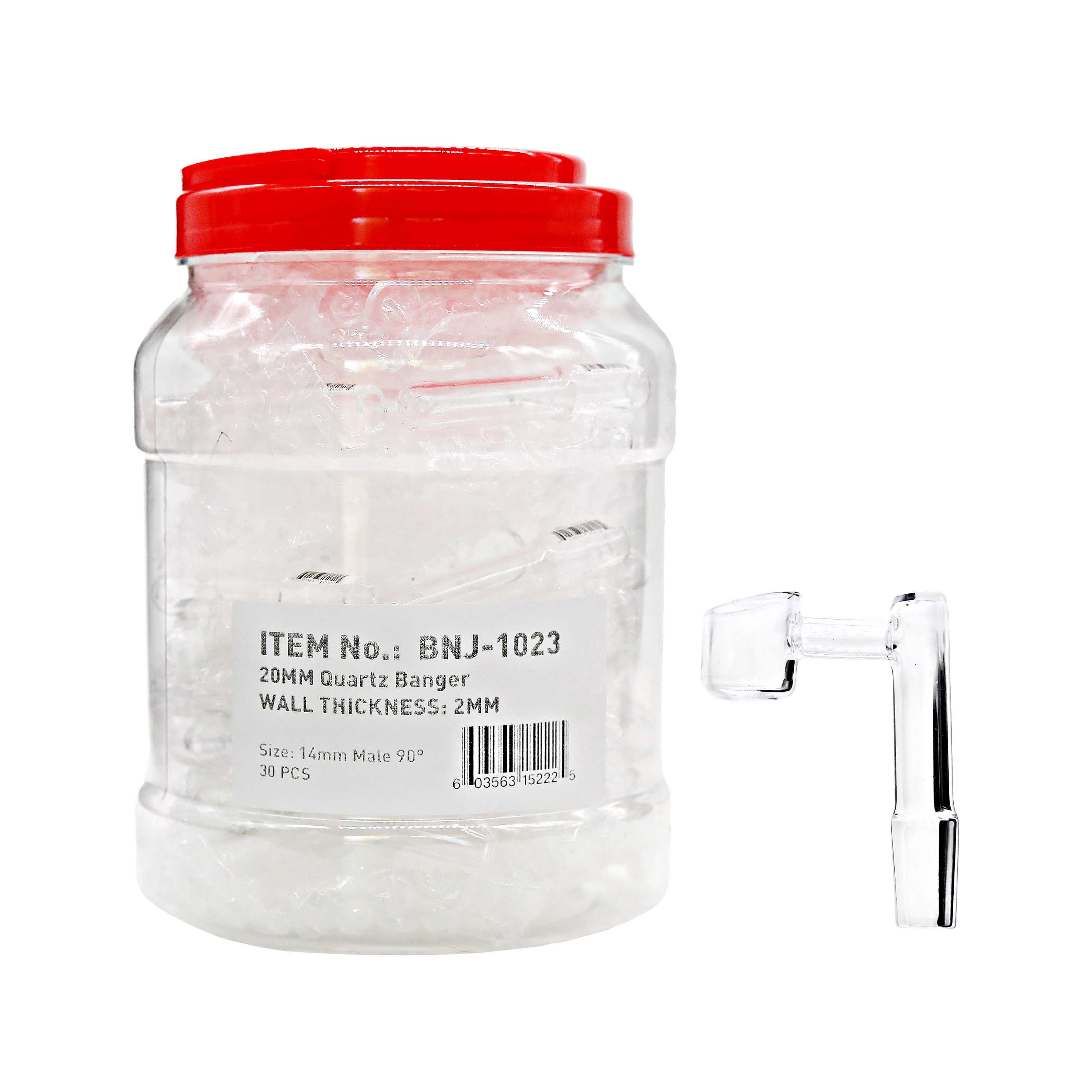 2mm Wall Thickness 20mm 90 Degree Quartz Banger (BNJ-1023) | 14mm | Male | 30 Count Display product image