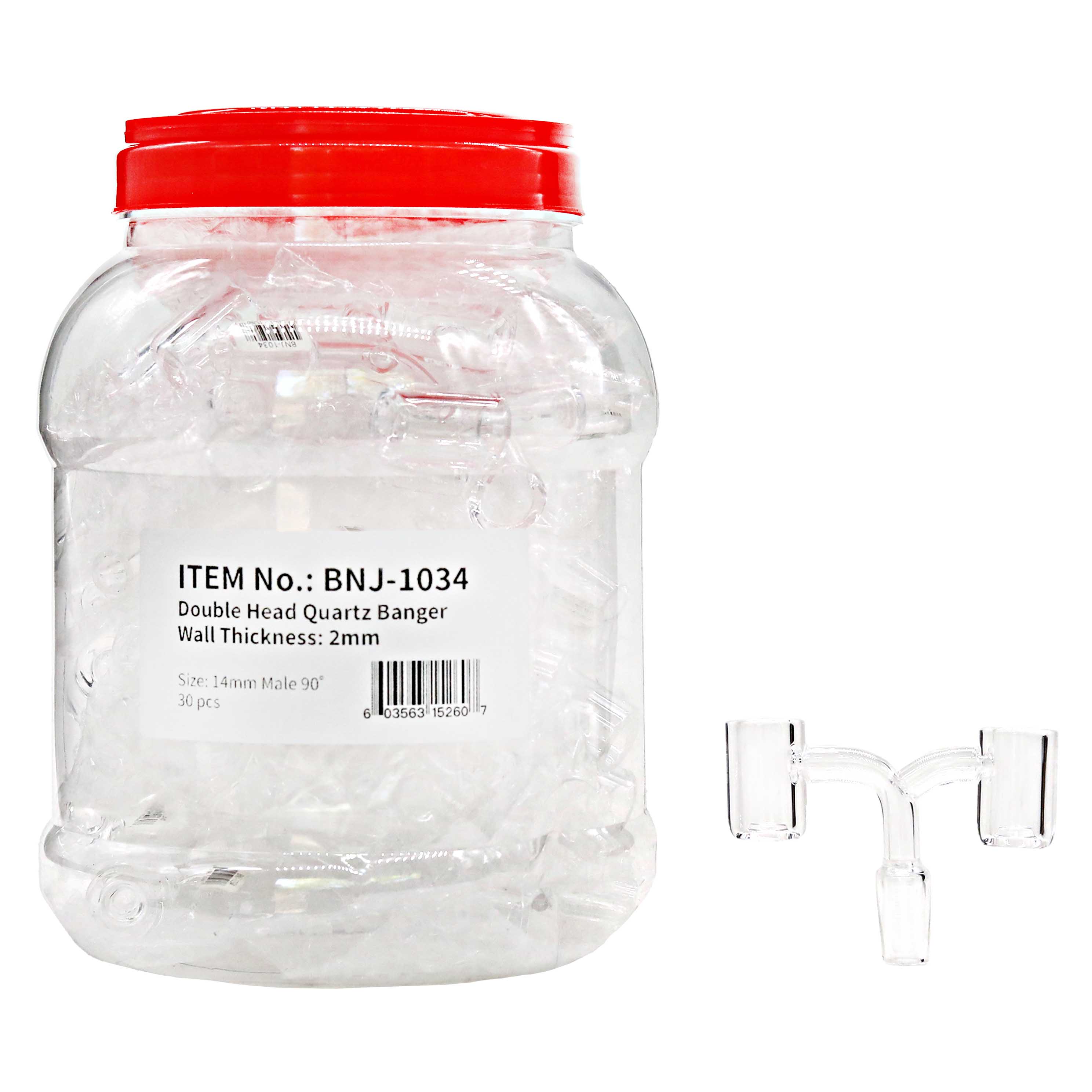 2mm Wall Thickness 90 Degree Double Head Quartz Banger (BNJ-1034) | 14mm | Male | 30 Count Display product image