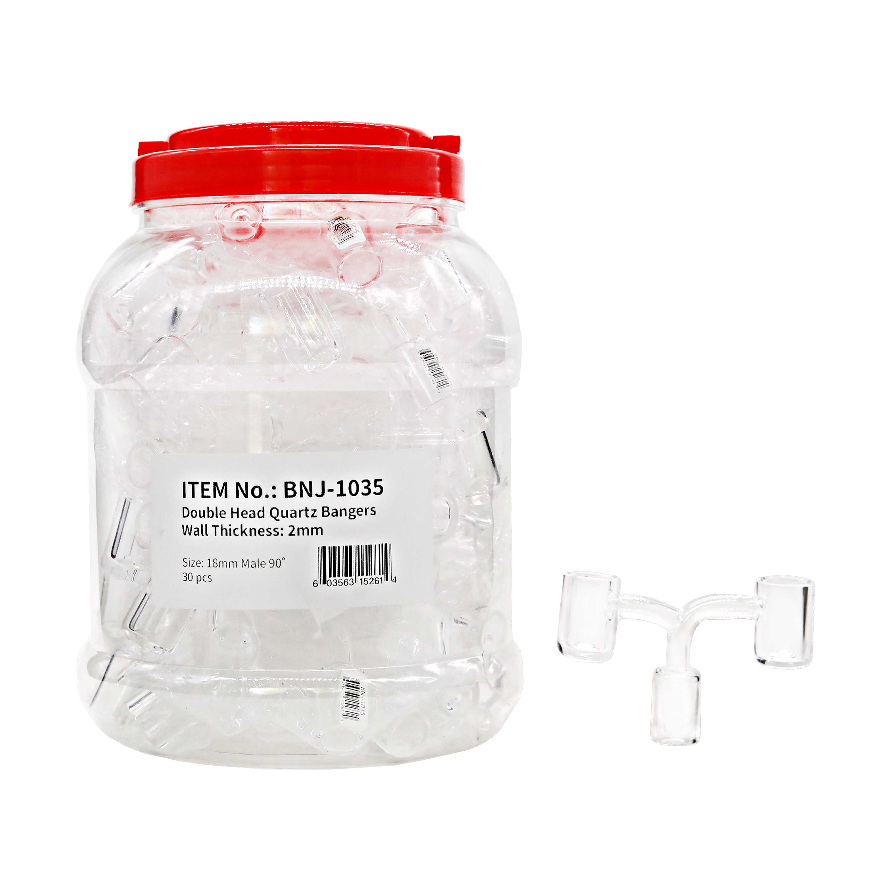 2mm Wall Thickness 90 Degree Double Head Quartz Banger (BNJ-1035) | 14mm | Male | 30 Count Display product image