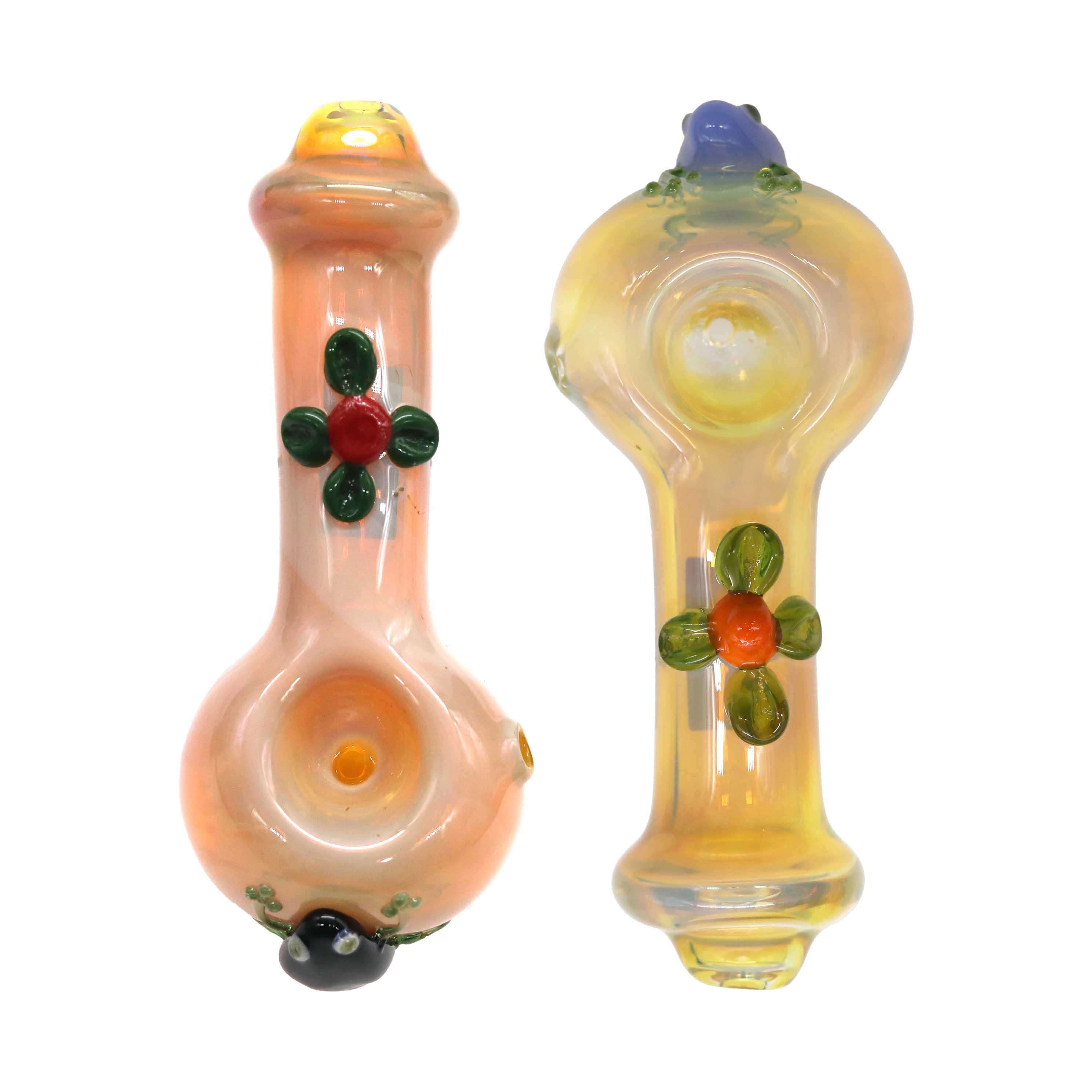 Gold Fumed Bug On Head And Flower on Body Heavy Handpipe (BT-805) | 5 inch | Assorted Colors product image