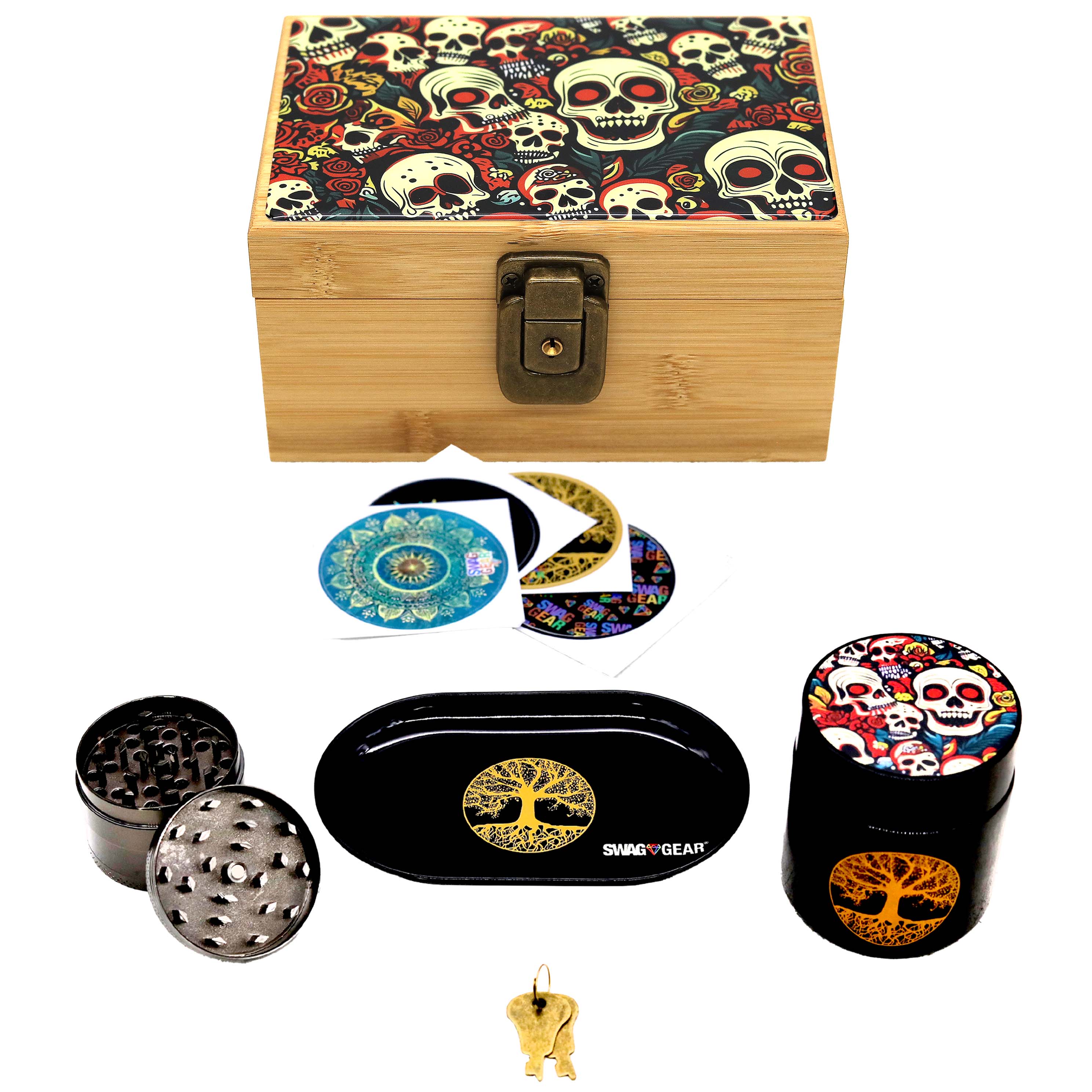 Bamboo 3D Design Box with 40mm 4 Part Grinder And Jar Set (SBM-001) | Medium | Assorted Designs product image
