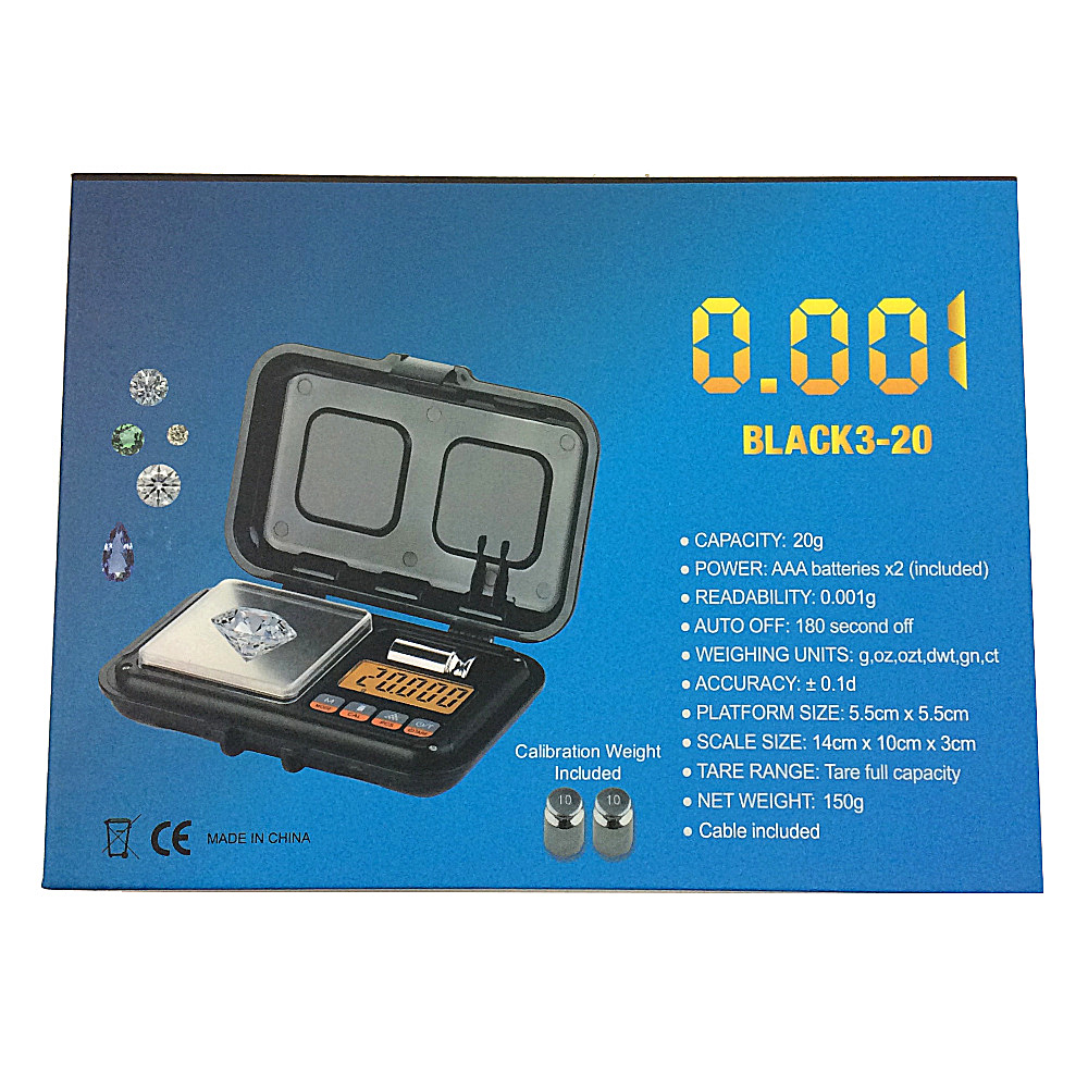Black Pocket Scale (BLACK3-20) | 20x0.001g product image