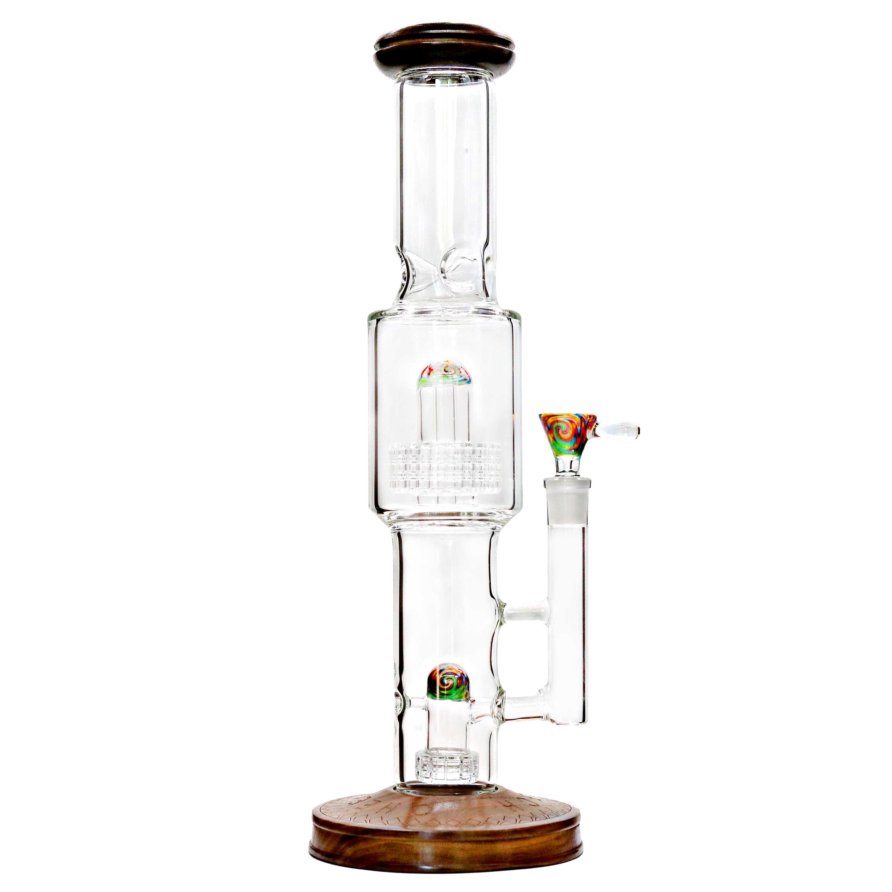 Cheech Carved Wooden Base And Top With Wigwag Matrix Perc Straight Waterpipe (CA-3222) | 15 inch product image