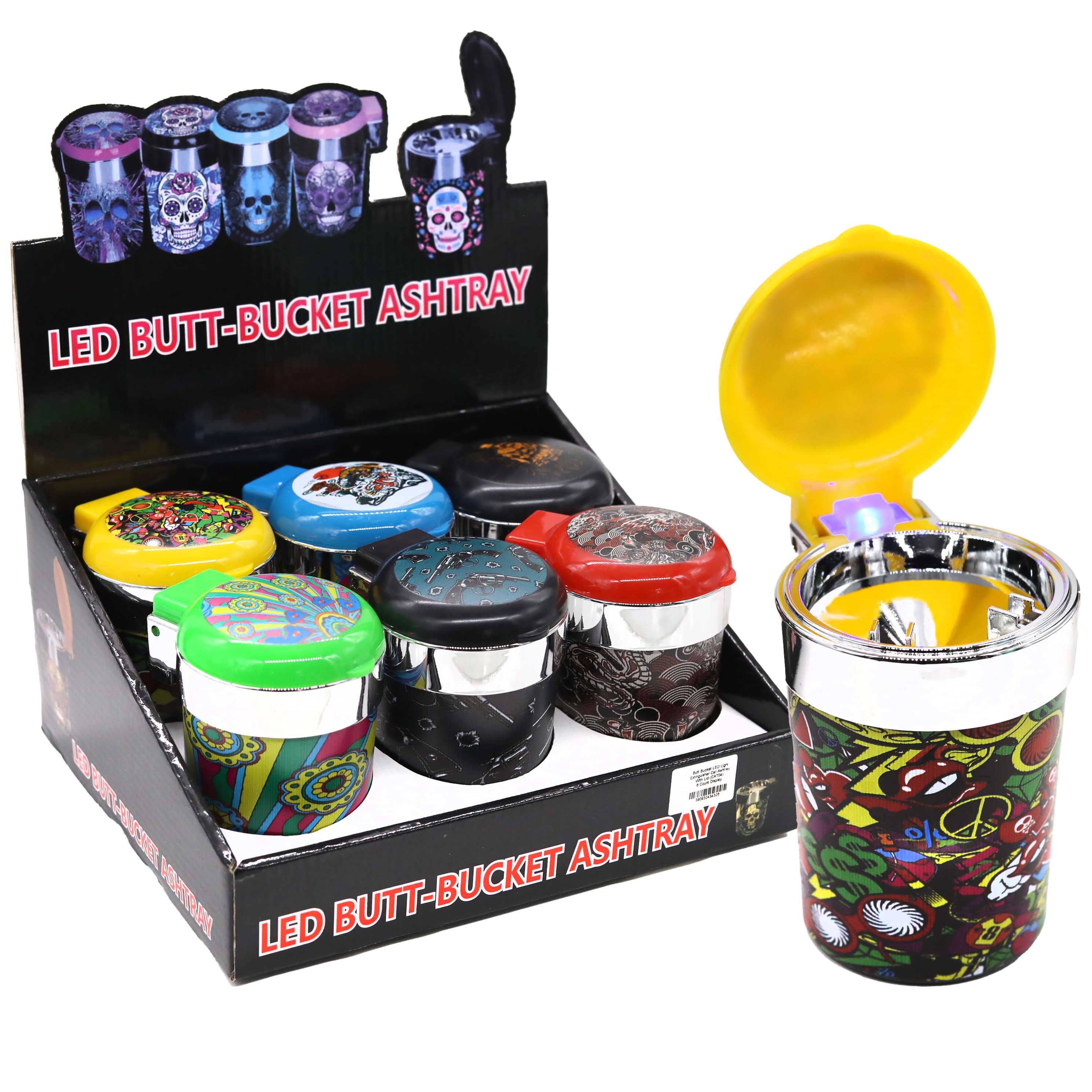 Butt Bucket LED Light Extinguisher Car Ashtray With Lid (CAT04) | 6 Count Display product image