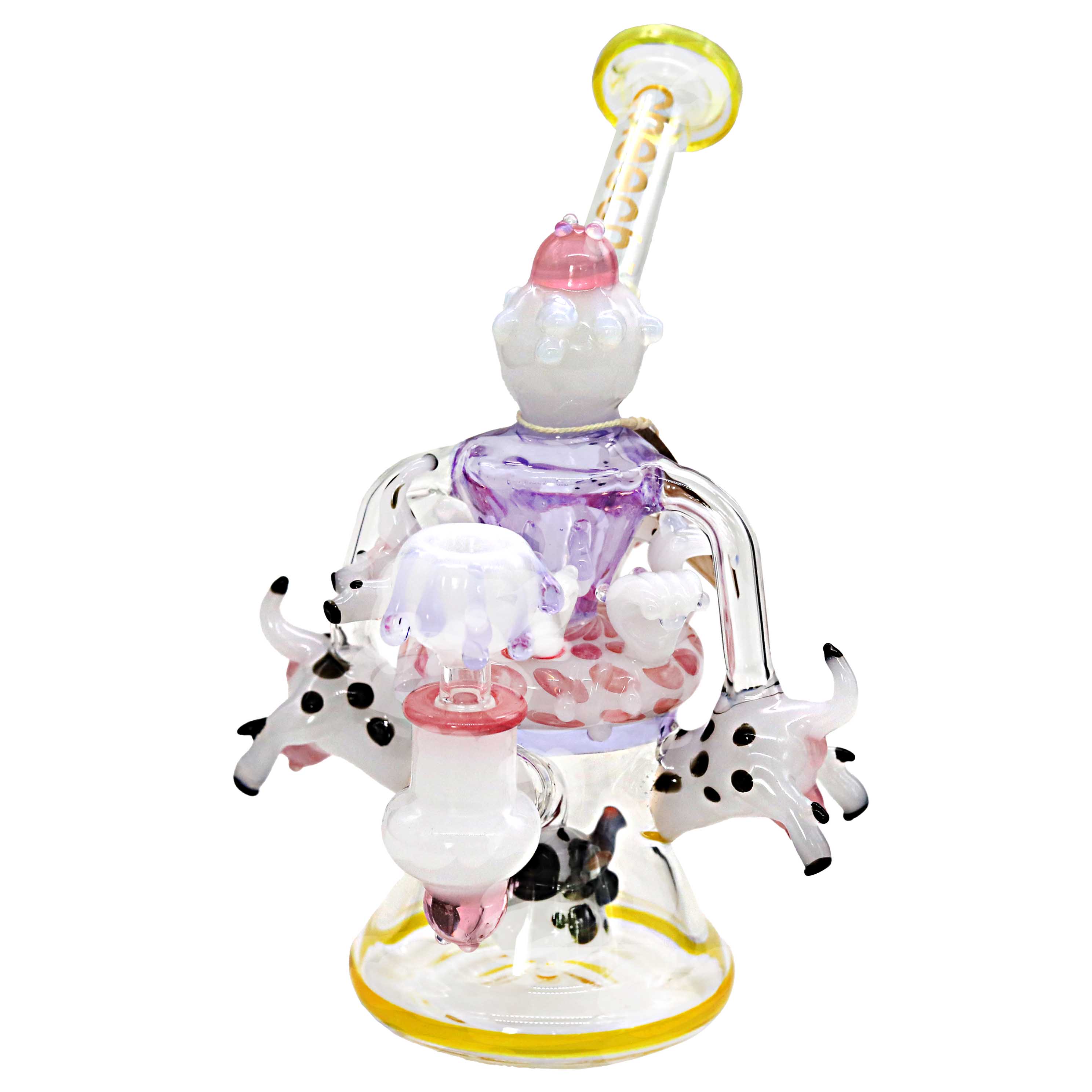 Cheech Cow Perc With Cow Figures Recycler Waterpipe (CH-287) | 11 inch product image