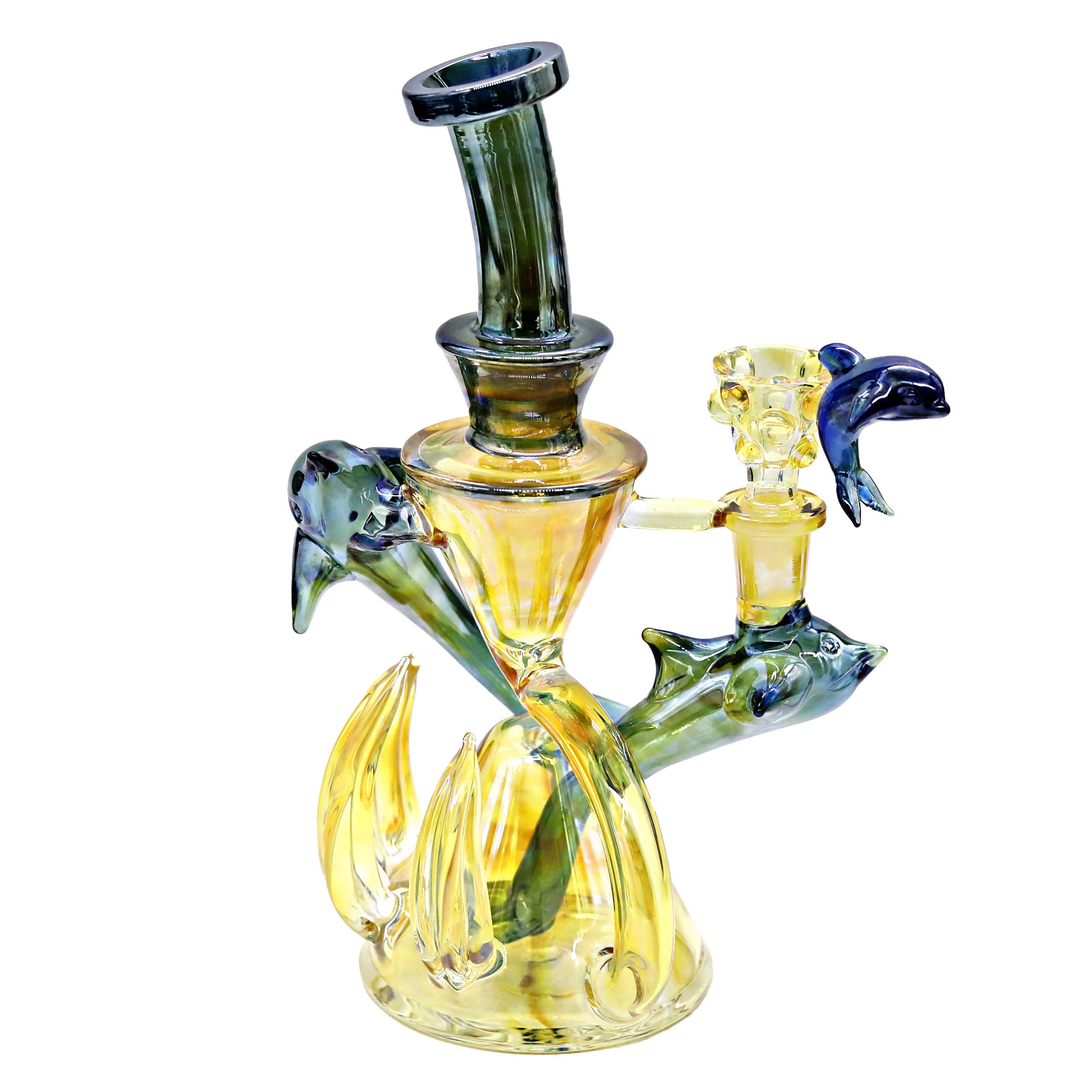 Cheech Gold Fumed Sharks All Over Dome Perc Waterpipe (CHE-256) | 9 inch | Assorted Colors product image