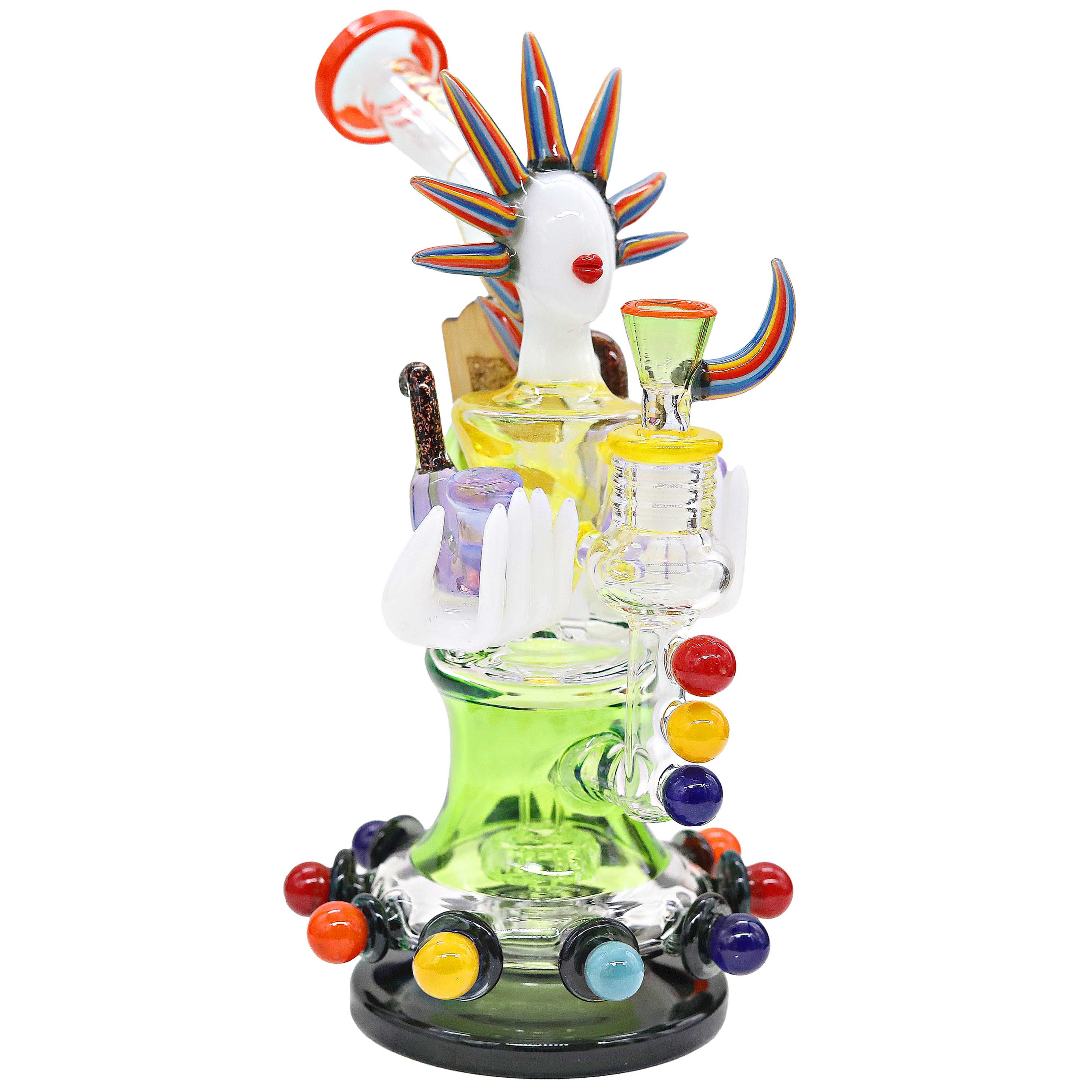 Cheech Female Holding Cigars With Matrix Perc Multi Color Blubs Base Waterpipe (CHE-304) | 10 inch product image