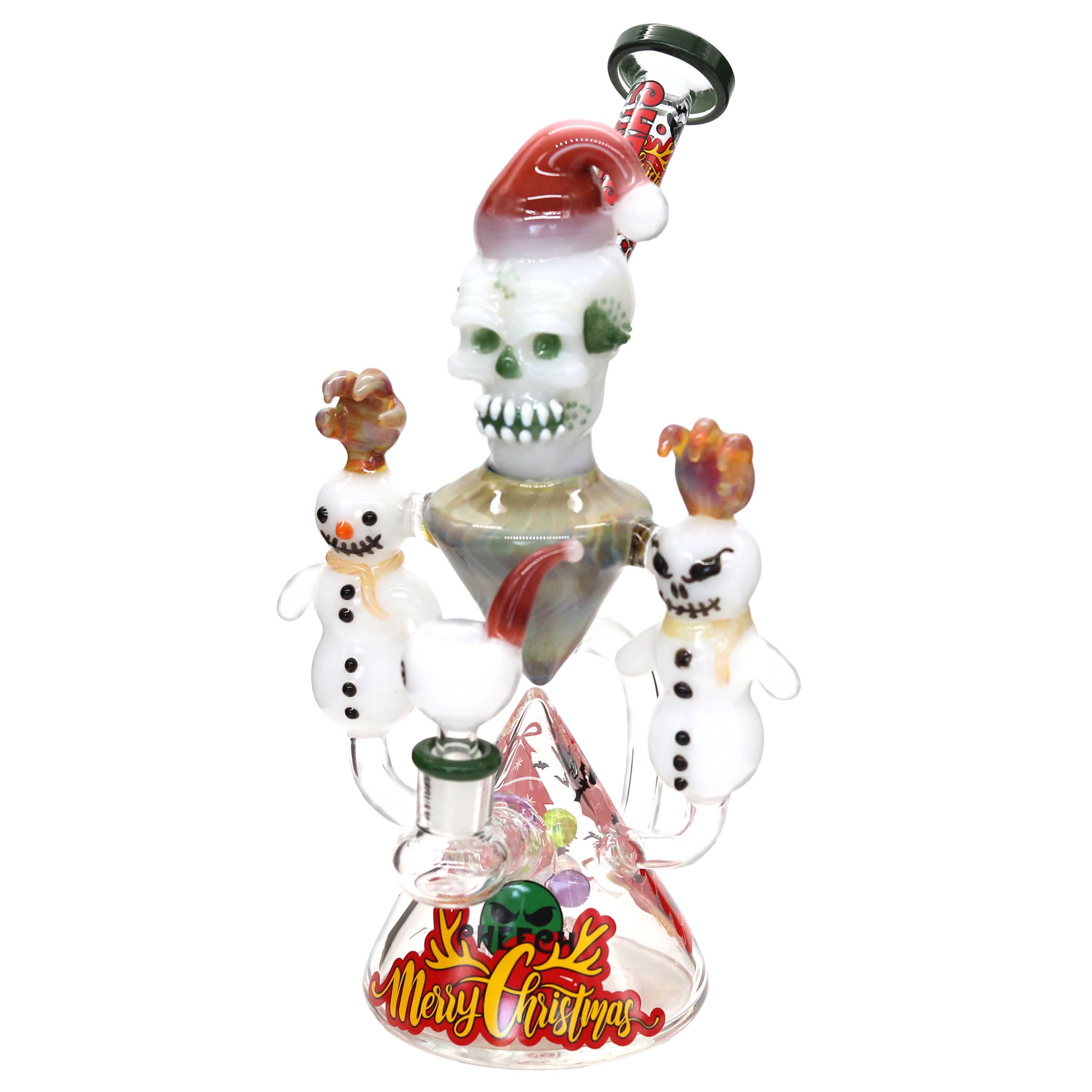 Cheech Christmas Skull Face With Snowball Double Dome Waterpipe (CHE-348/349) | 12 inch | Assorted Colors product image