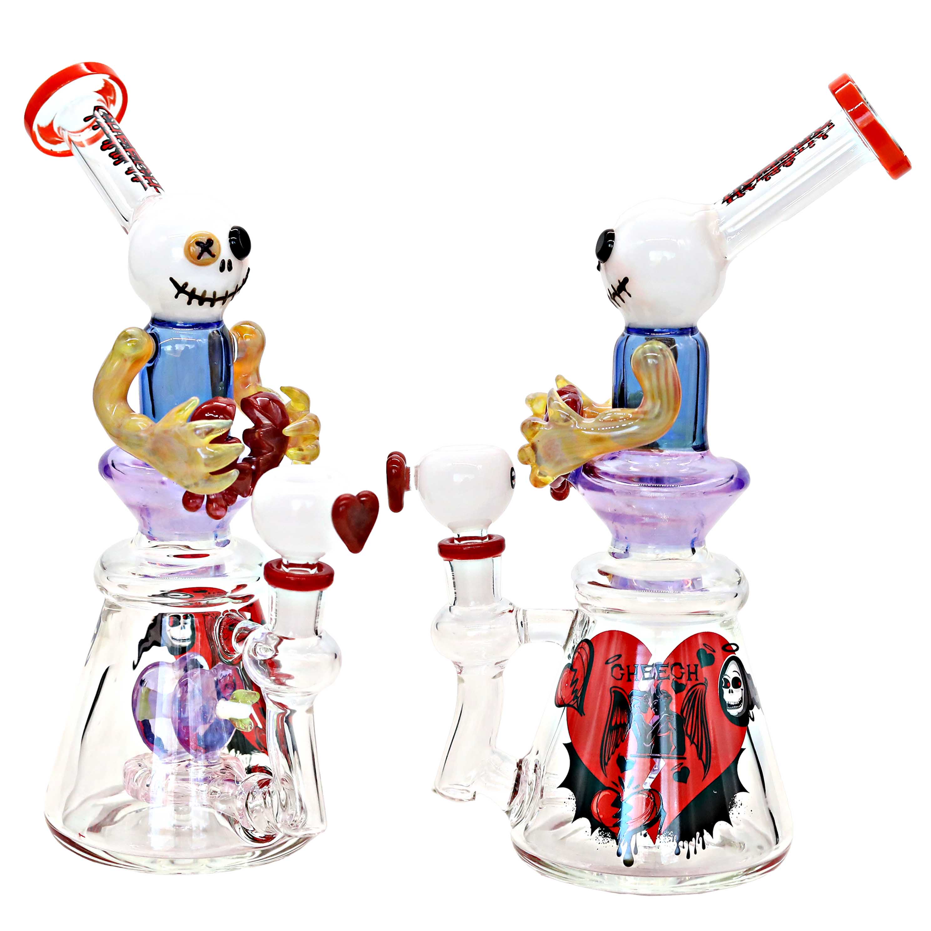 Cheech Ghost Holding Broken Heart With Double Heart Arrow Perc Waterpipe (CHE-351) | 12 inch product image