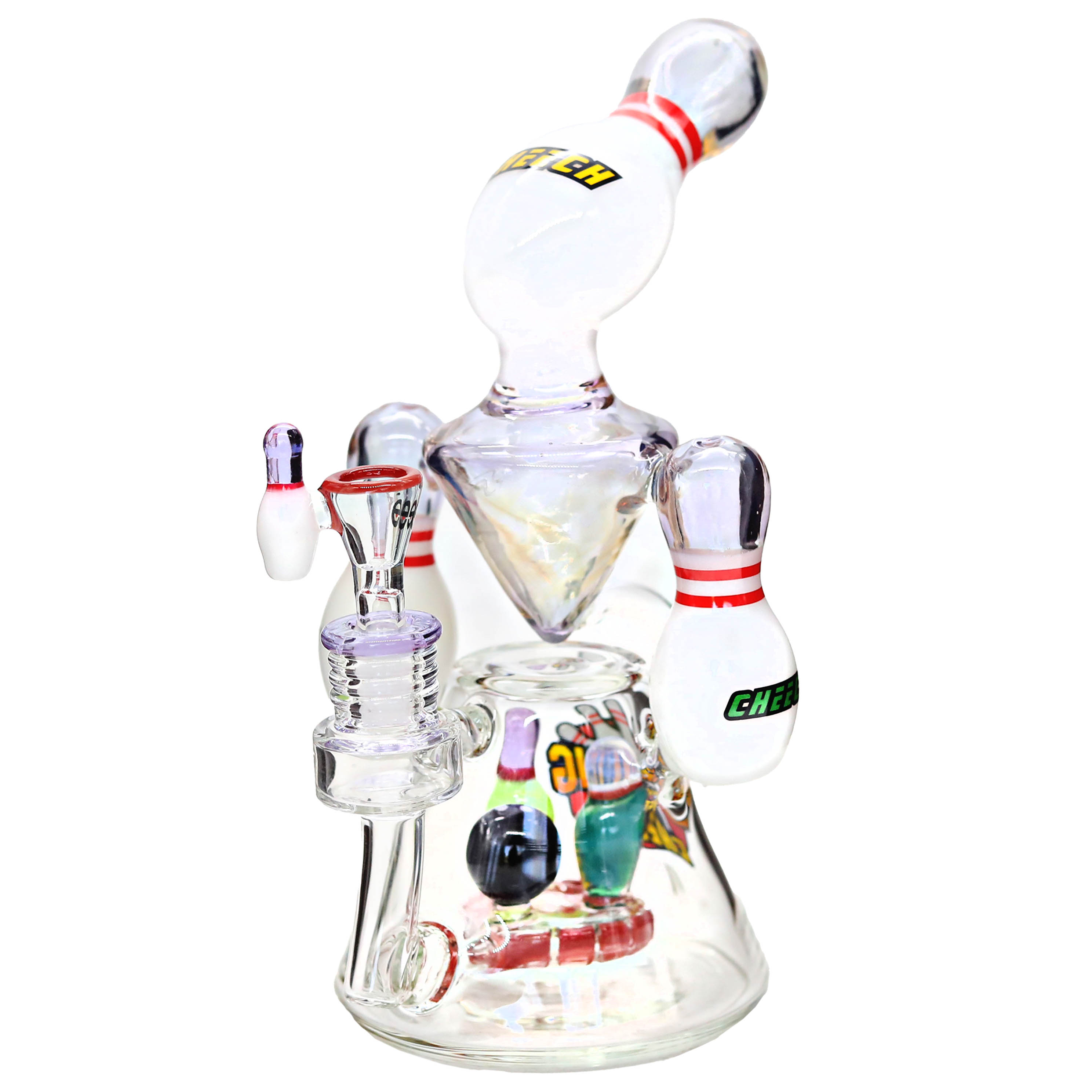 Cheech Bowling Pin Head And Perc Recycler Waterpipe (CHE-354) | 10 inch | Assorted Colors product image