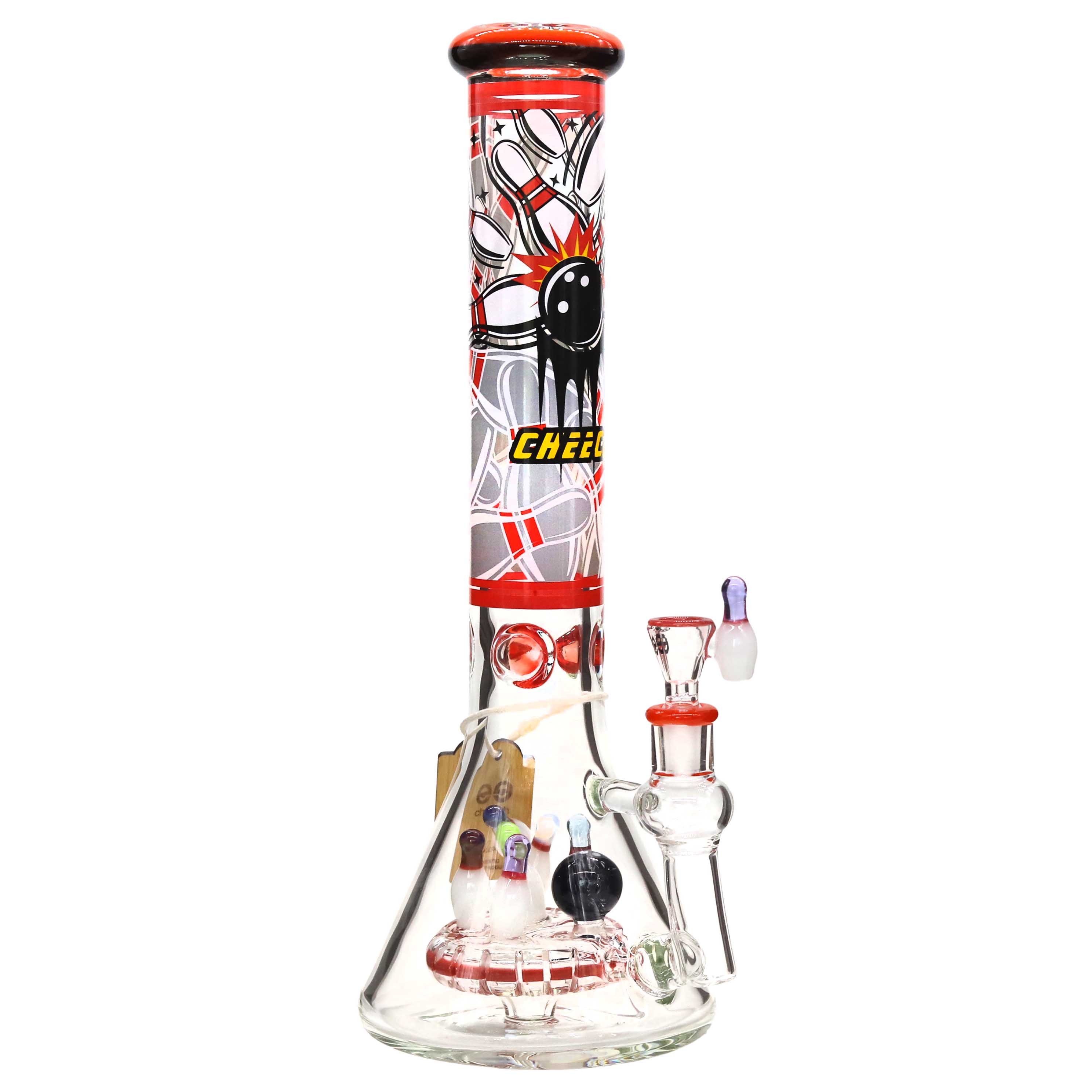 Cheech Bowling Pins On Matrix Perc Beaker Waterpipe (CHE-355) | 15 inch | Assorted Colors product image