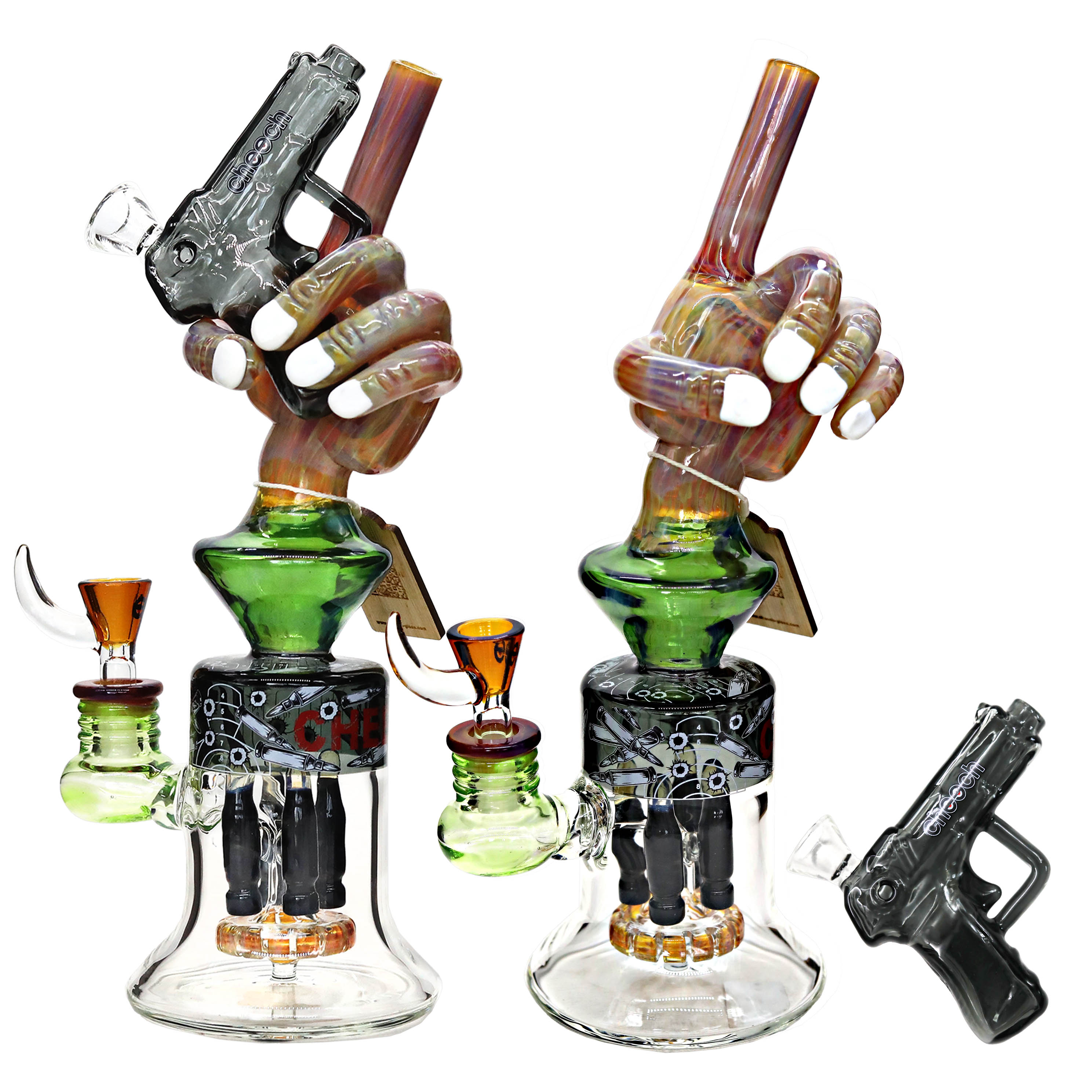 Cheech Pistol Theme With Bullets Perc Waterpipe (CHE-356) | 10 inch | Assorted Colors product image