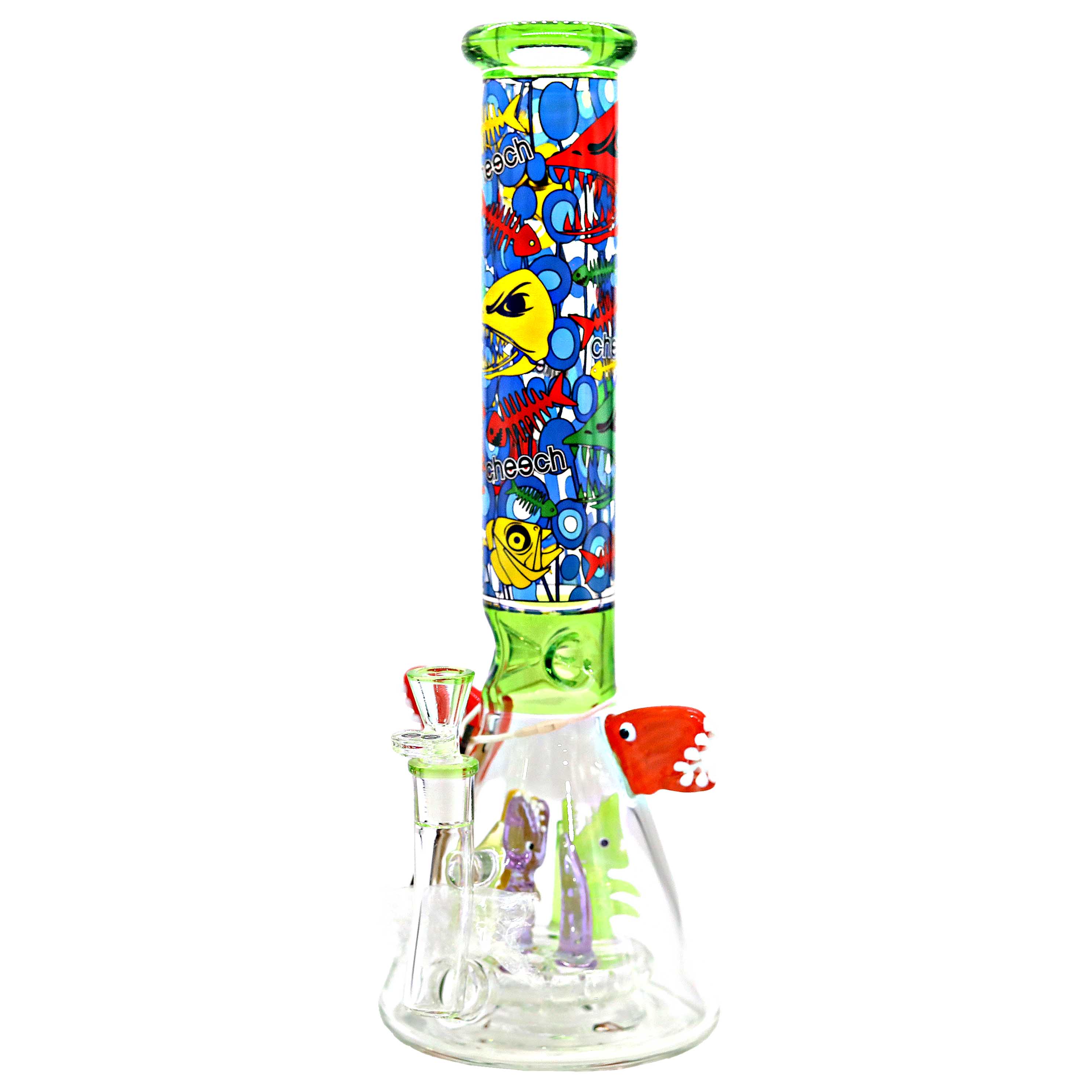 Cheech Multi Color Whimsical Shark Themed With Shark Perc Beaker Waterpipe (CHE-374) | 15 inches product image