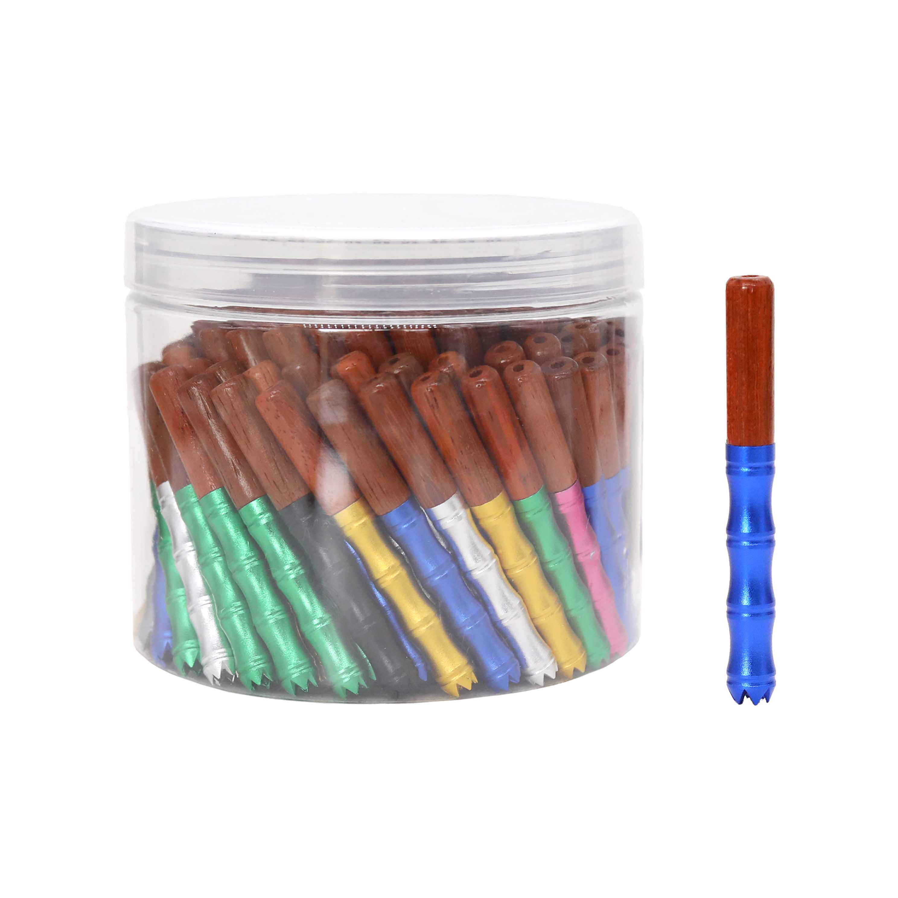 Metallic Toothed Design Wooden Finish Chillum (CHJ-30) | 3 inch | 120 Count Display | Assorted Colors product image