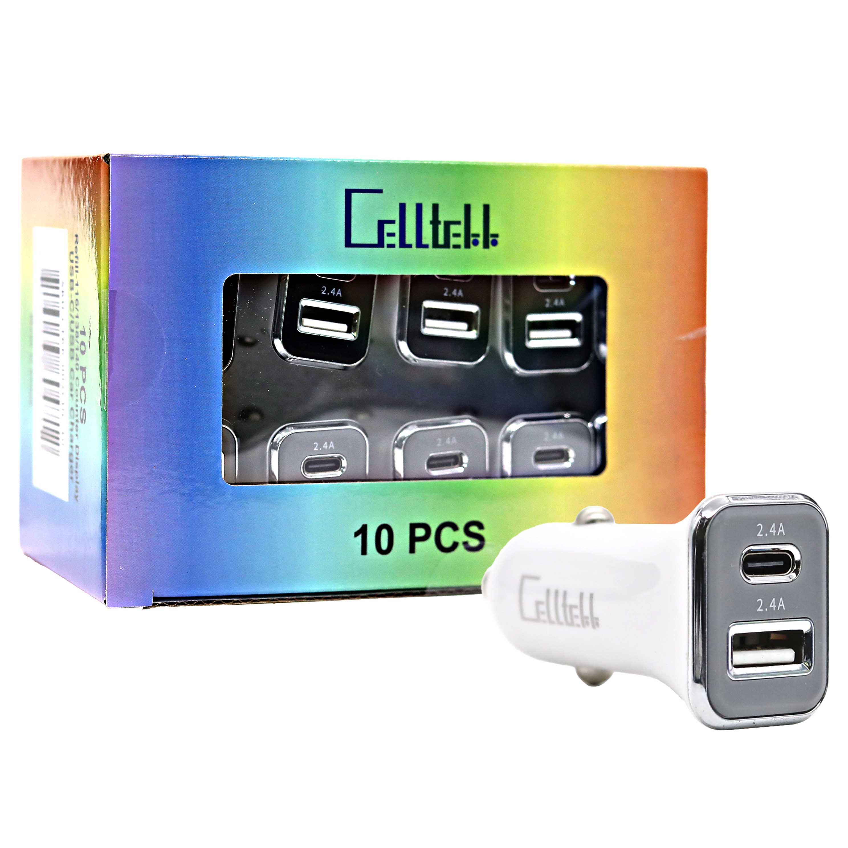 Celltekk Square Refill Dual USB-C+USB Car Charger | 10 Count Display product image