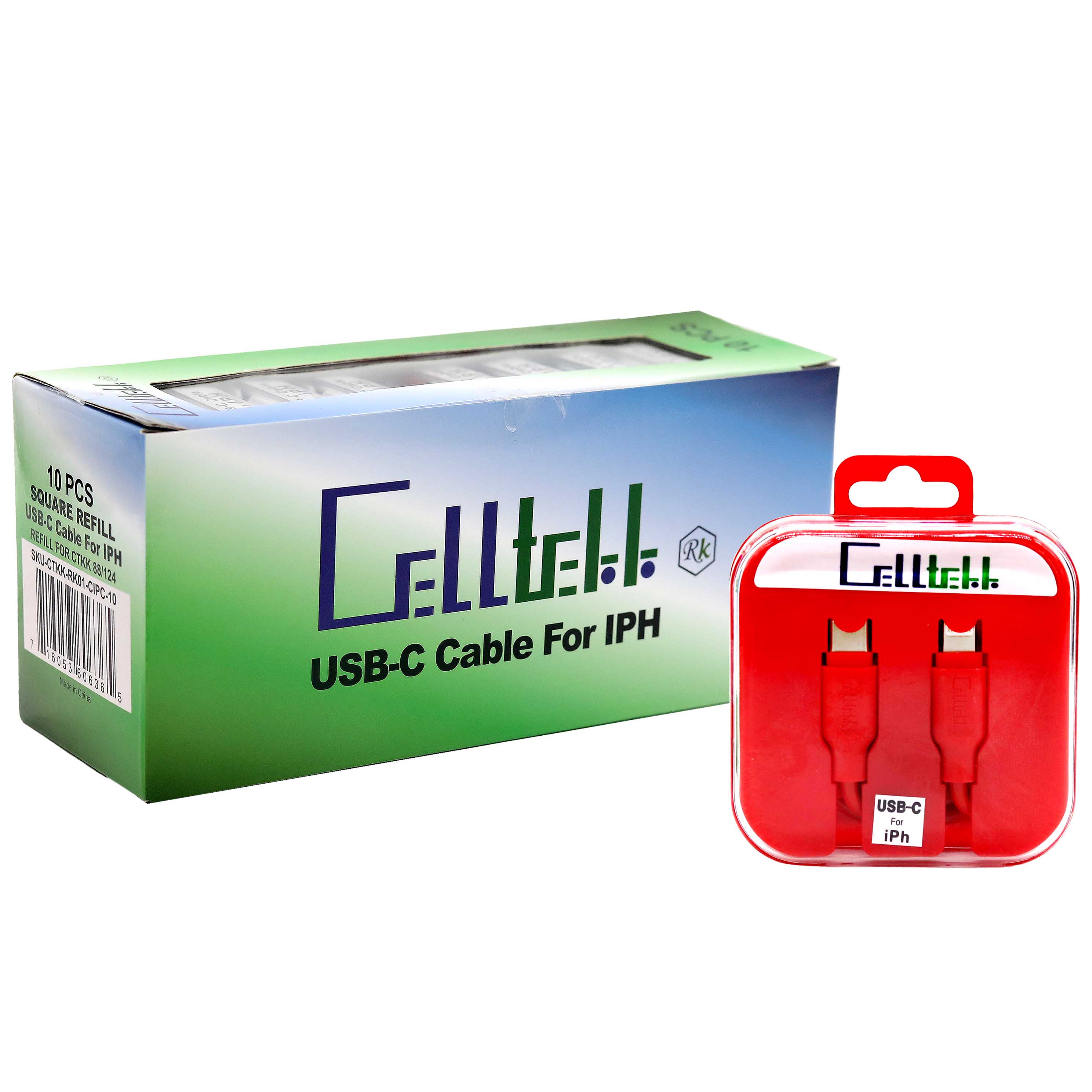 Celltekk Square Refill USB-C Cable For I-phone | 3.5 Feet | 10 Count Display product image