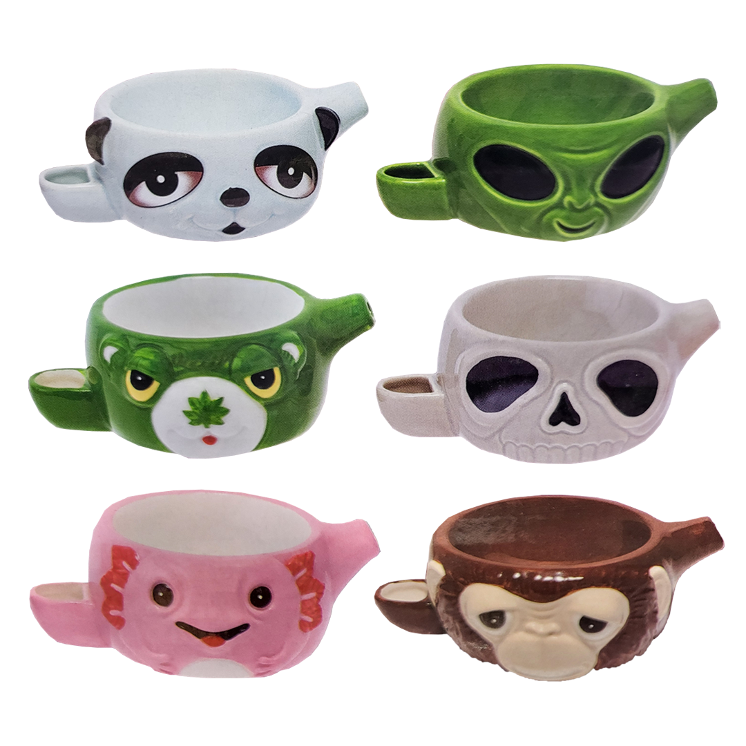 Fujima Ceramic Animal Designs Pipe Bowl (SMP6) | 6 Count Display | Assorted Colors product image