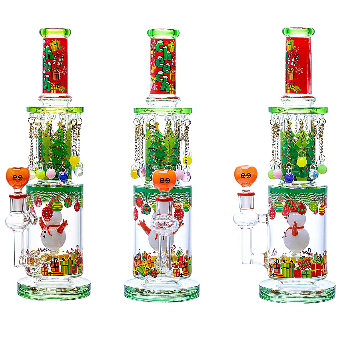 Cheech Christmas Edition Santa Perc With Dangling Glitters Straight Waterpipe (CHE-394) | 15 inches  product image