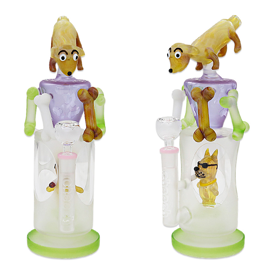 Cheech Frosted Look Dog With Cigar Perc And Bones All Over Waterpipe (CHE-393) | 14 inches | Assorted Colors product image