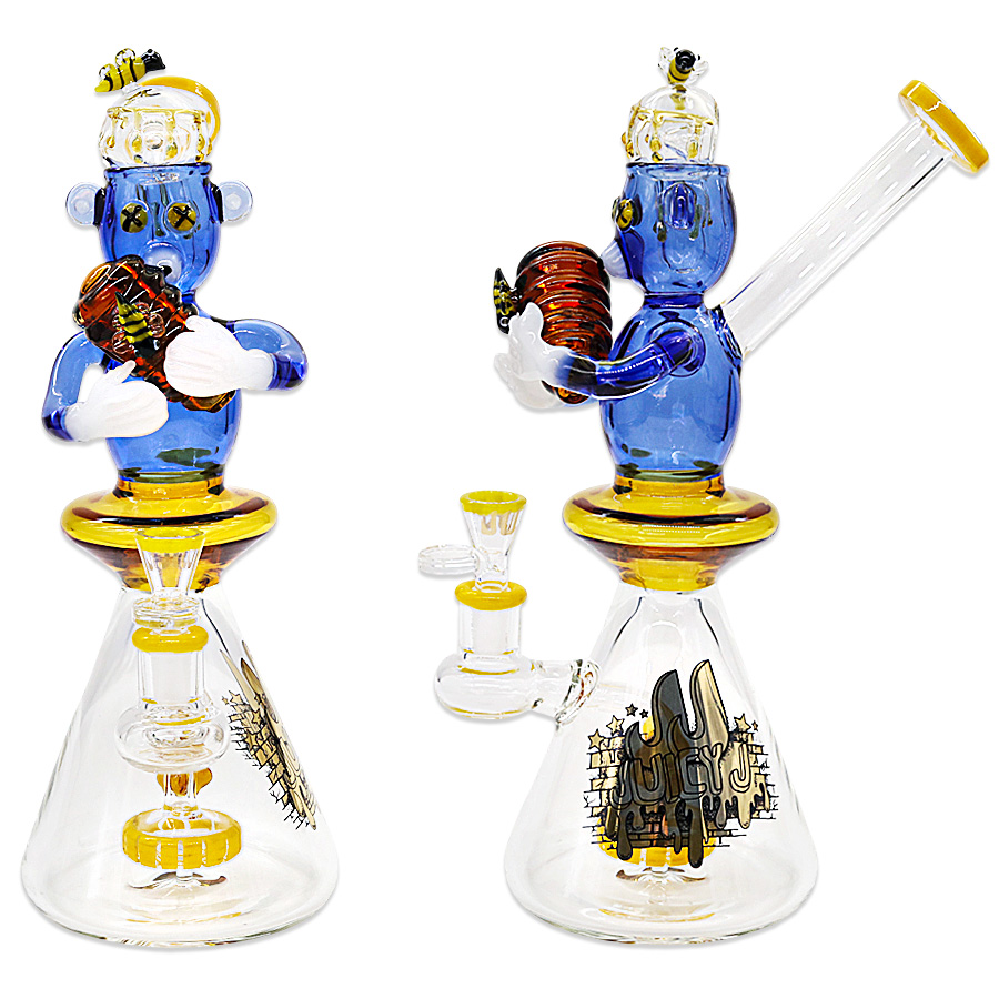 Cheech Honeycomb Headed Bear Holding Dripping Honey Handpipe Beaker Waterpipe (JJ-357) | 13 inches  product image