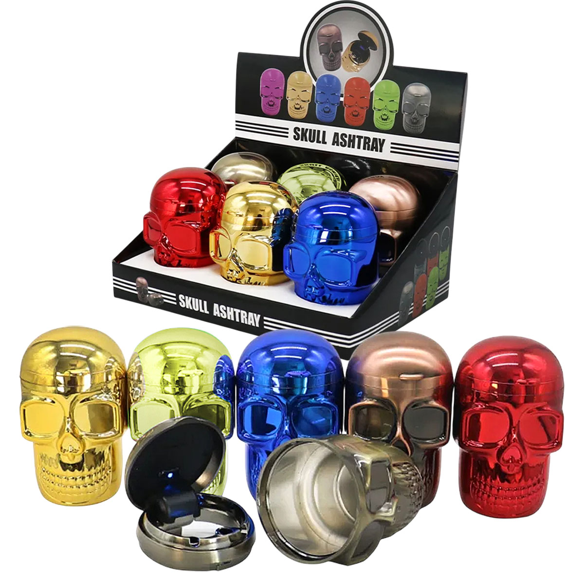 Chrome Plated Skull Design LED Ashtray (ASH1101) | 6 Count Display product image