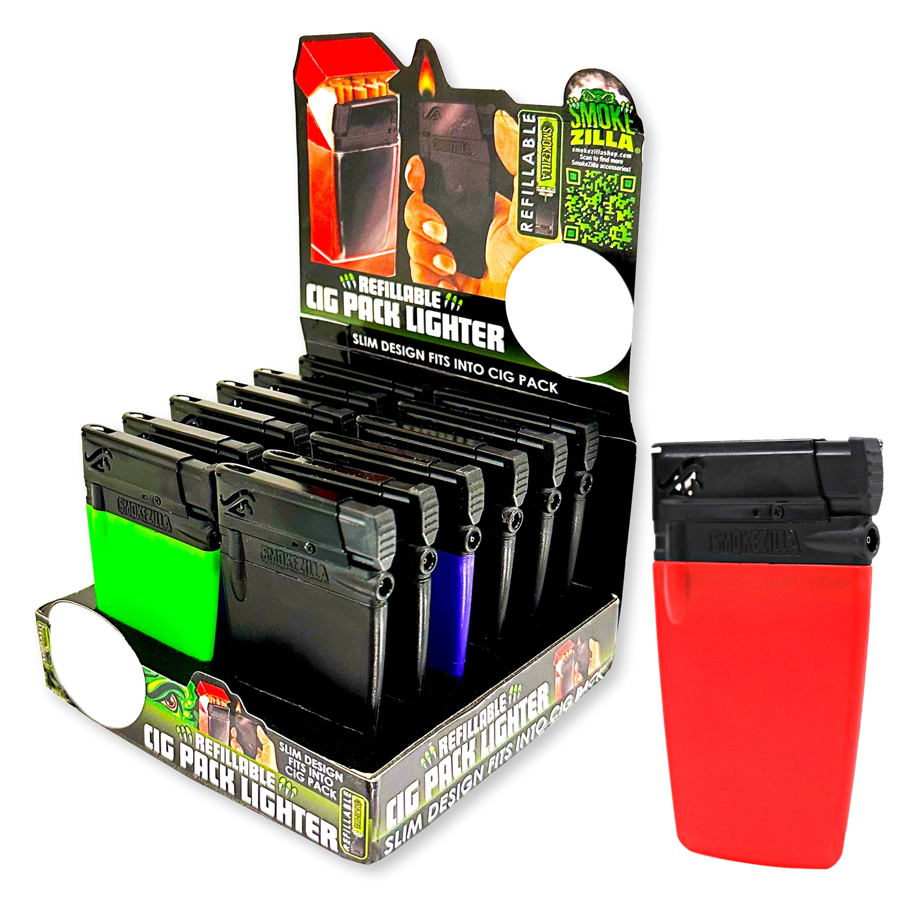 Smoke Zilla Cigrette Pack Refilllable Lighter (023483) | 4 inch | 12 Count Display product image
