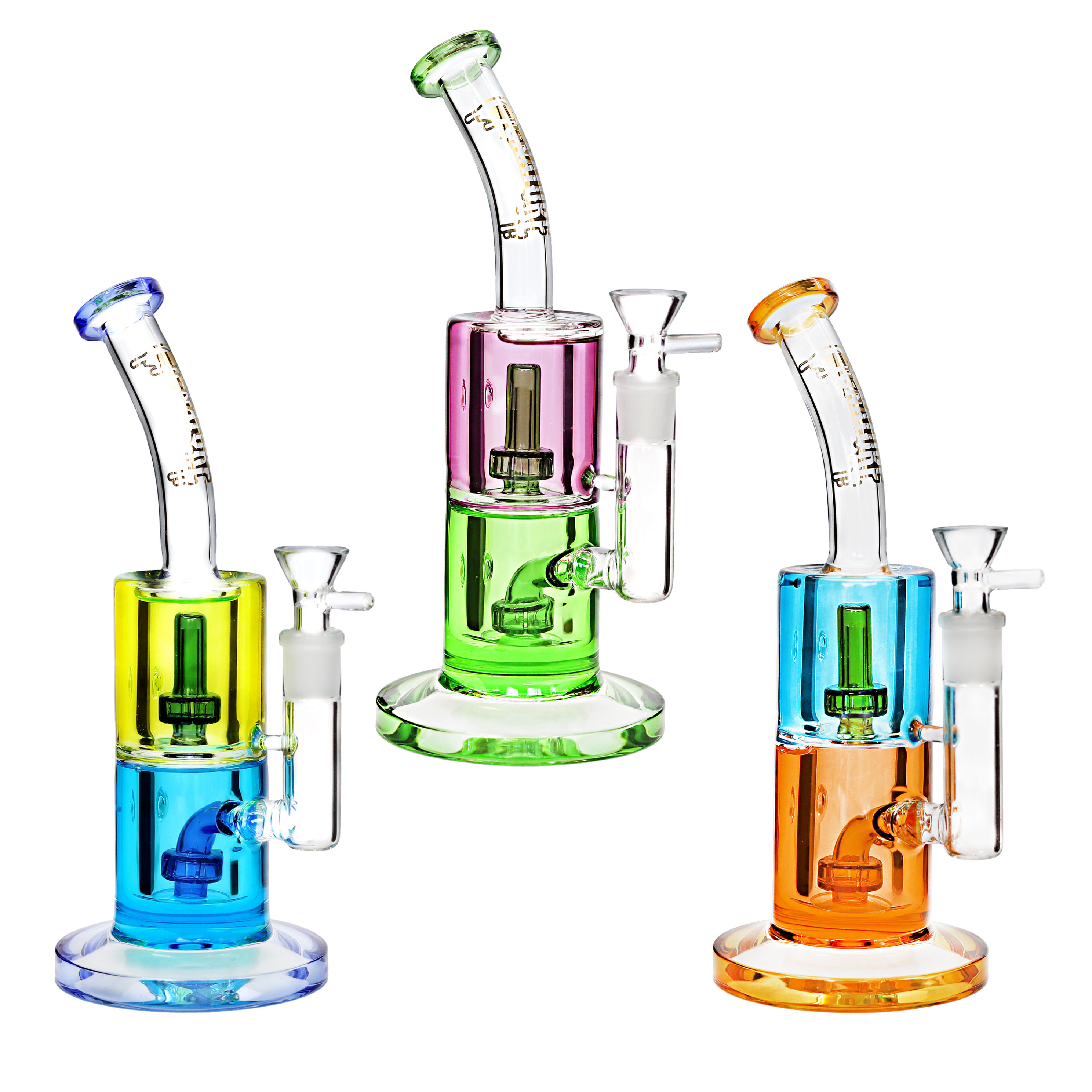 Cignature Double Shaded Glycerine Oil Cylindrical Bent Neck Waterpipe (FGP4301) | 11 inch | Assorted Colors product image