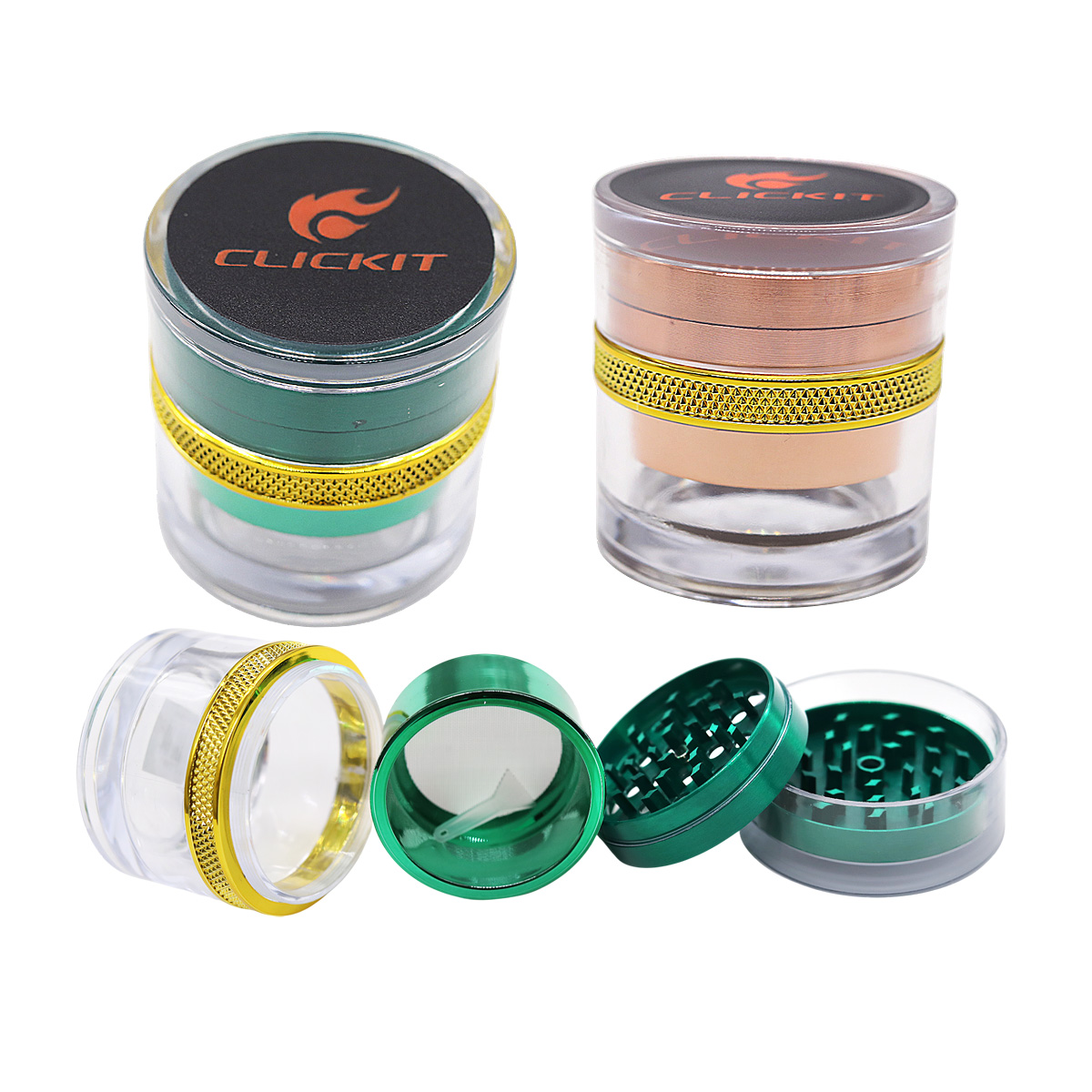 Clickit Clear Glass Look 4 Part Plastic Grinder | 63mm | MG-010 | Assorted Colors product image
