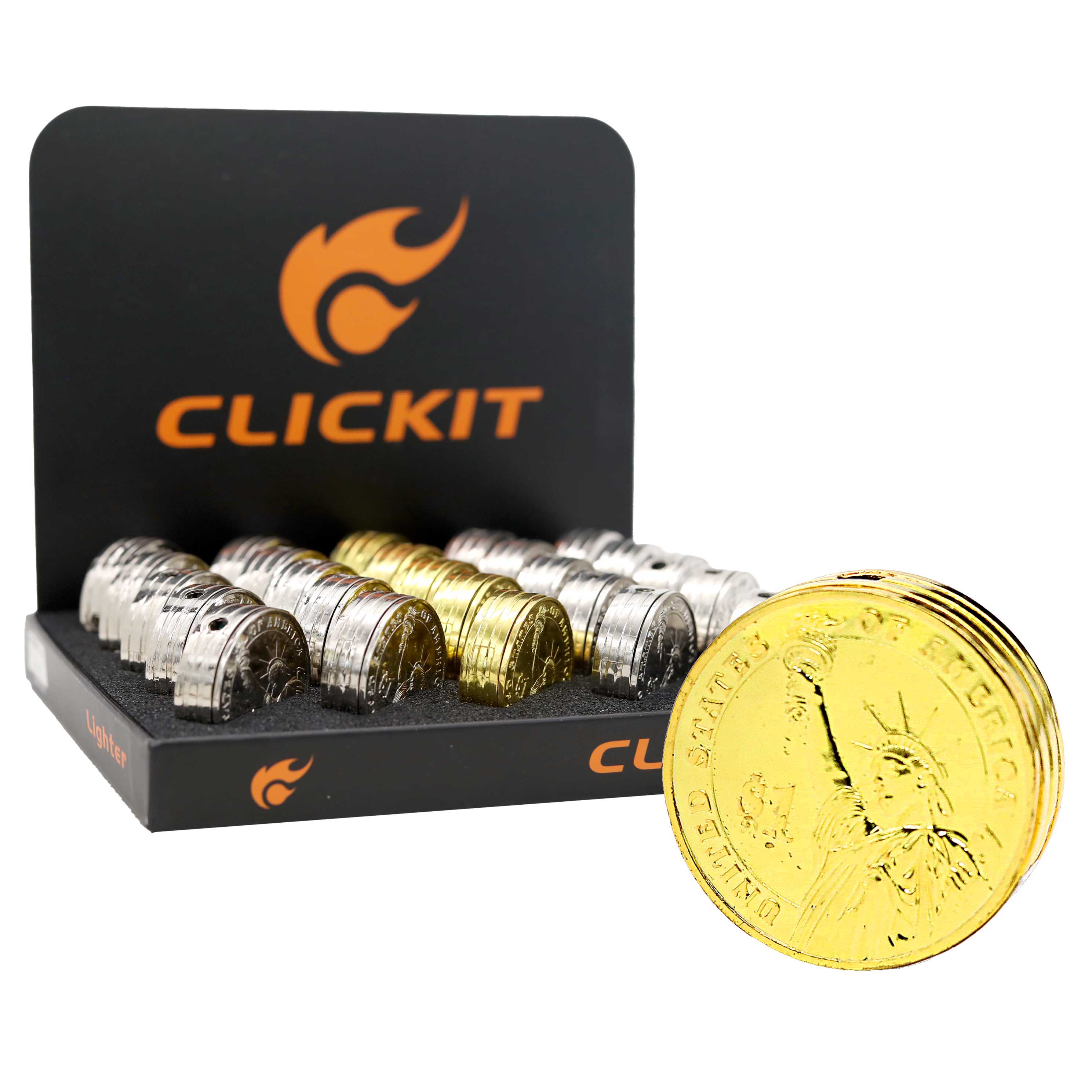 Clickit Dollar Coin Flame Lighters (GH-7209) | 25 Count Display product image