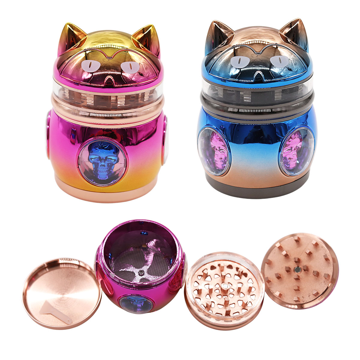 Clickit Double Shaded Metallic Look Cat 3 part Grinder | MG-098 | Assorted Colors product image