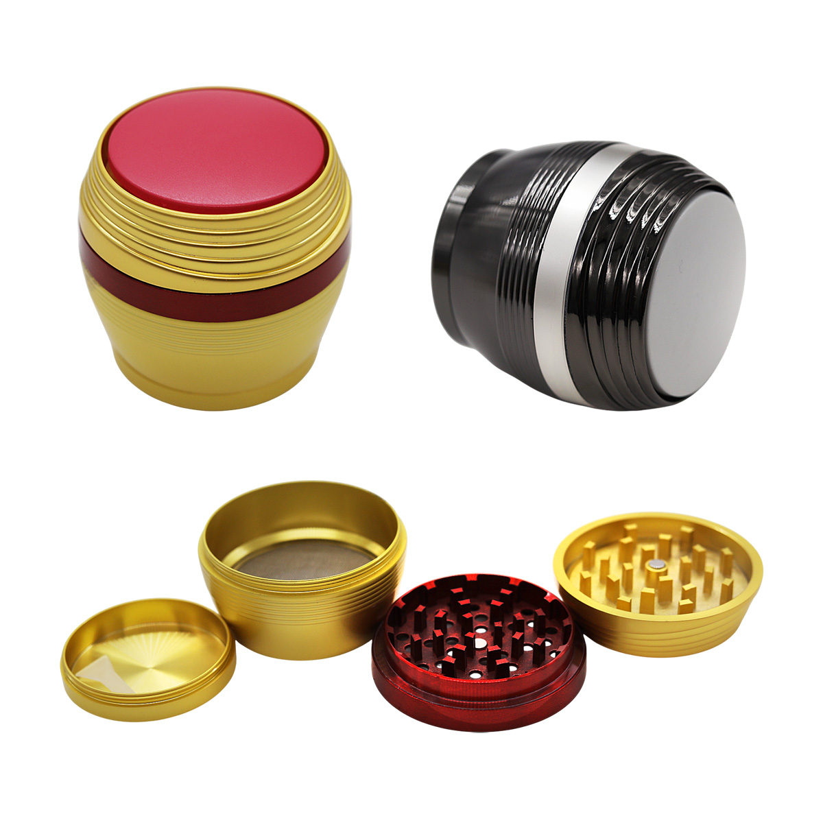 Clickit Matte Gold Finish Spinnable Top 4 part Grinder | 55mm | MG-013 | Assorted Colors product image