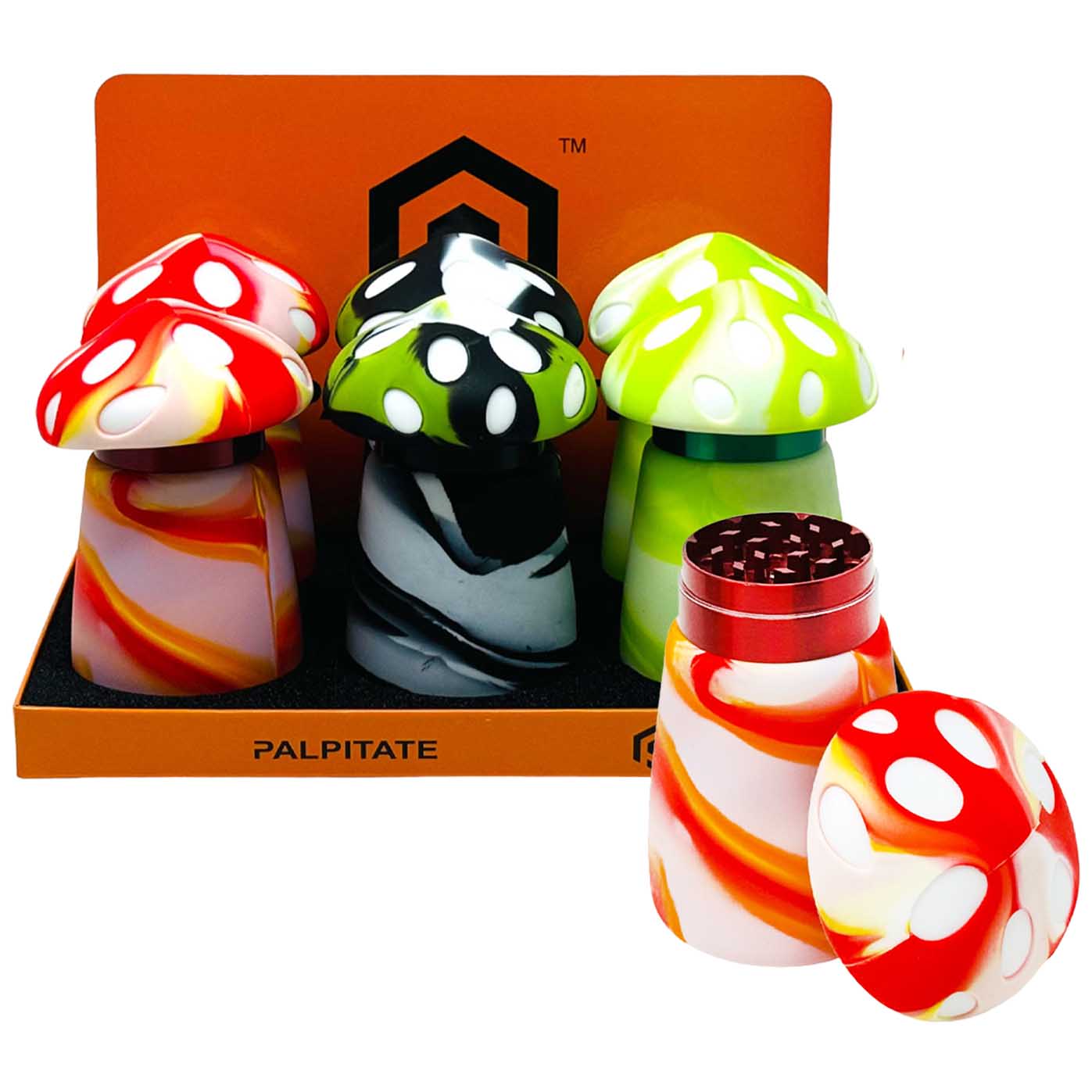 PALPITATE Silicone Mushroom Jar 3 Part Grinder (MG-095) | 55mm | Assorted Colors product image