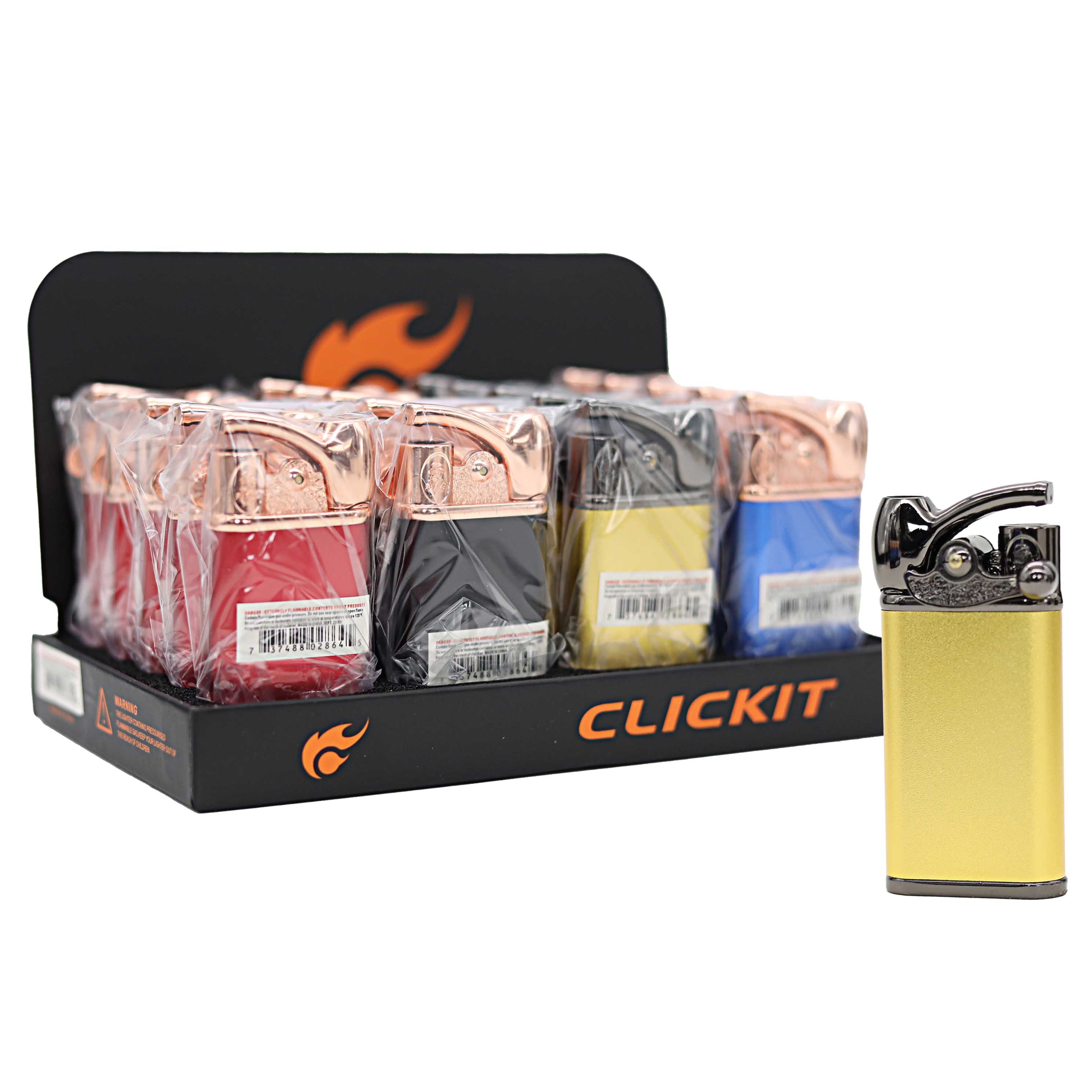 Clickit Cigar Pipe Torch And Flame 2 In 1 Lighters (GH-7266-1D) | 20 Count Display | Assorted Colors product image