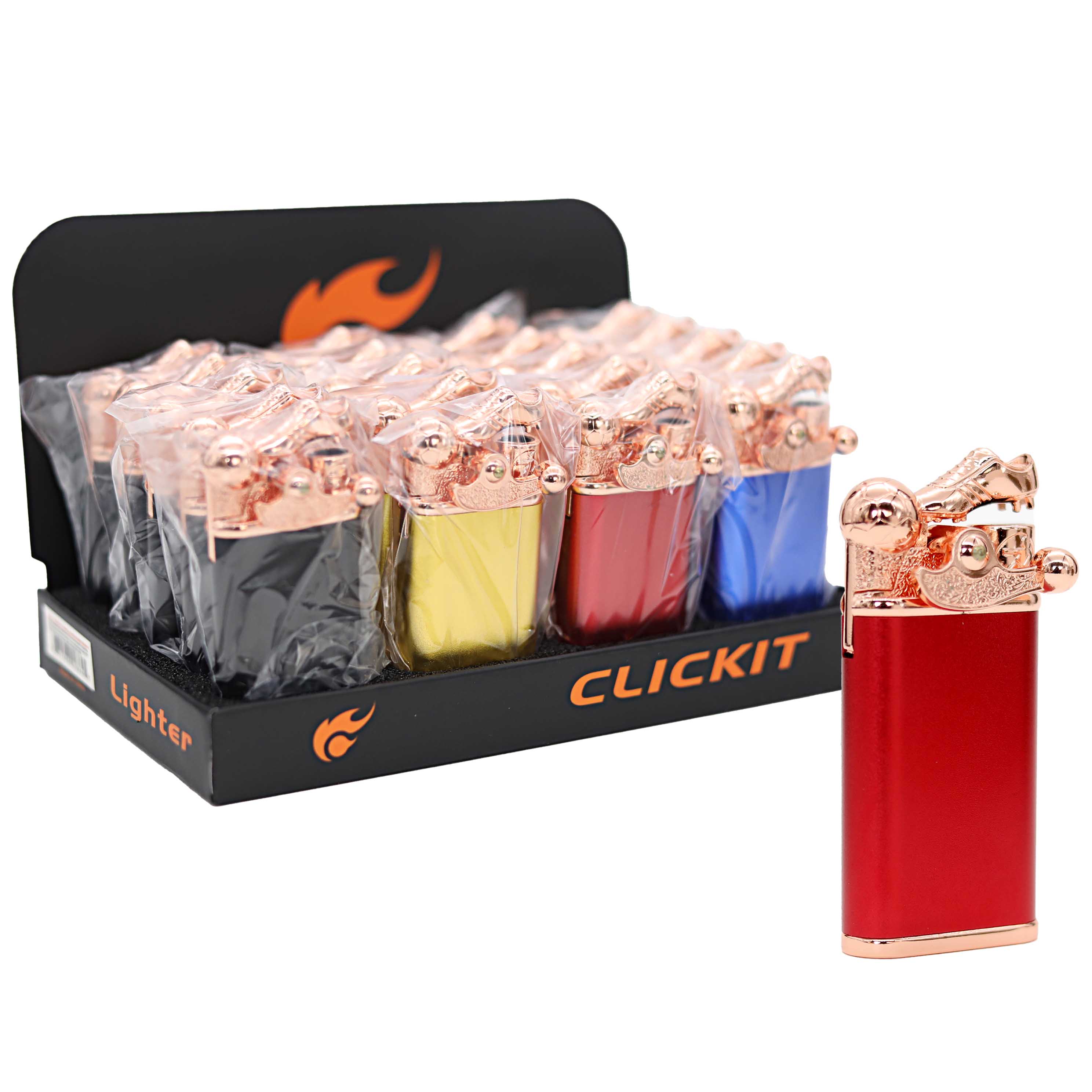 Clickit Sneakers With Ball Single Torch And Flame Adjustable Lighters (GH-7266-1) | 20 Count Display | Assorted Colors product image