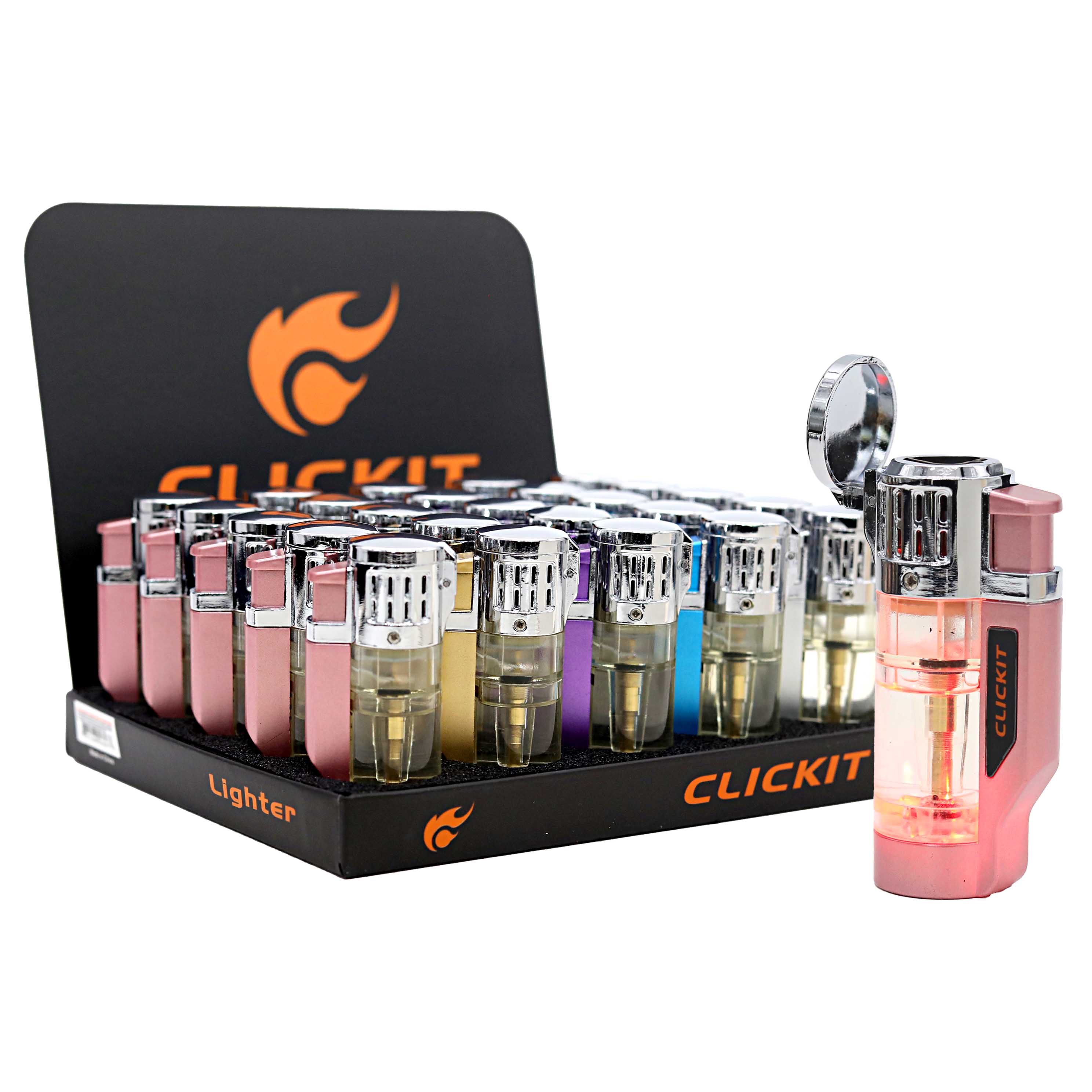 Clickit Transparent LED Light Triple Torch Lighters (GH-10897) | 25 Count Display product image