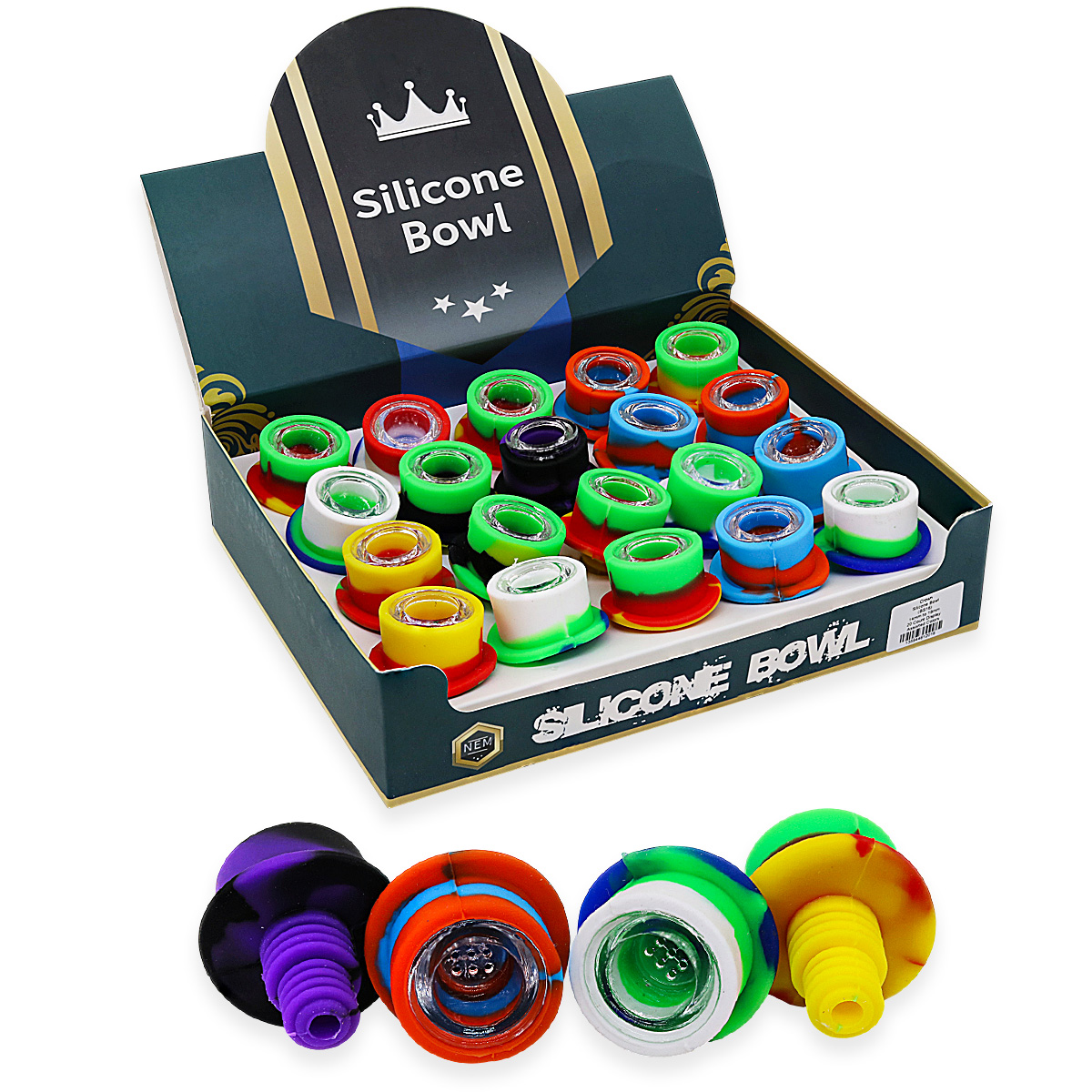 Crown Silicone Bowl (BS16) | 14mm to 18mm | 20 Count Display | Assorted Colors product image
