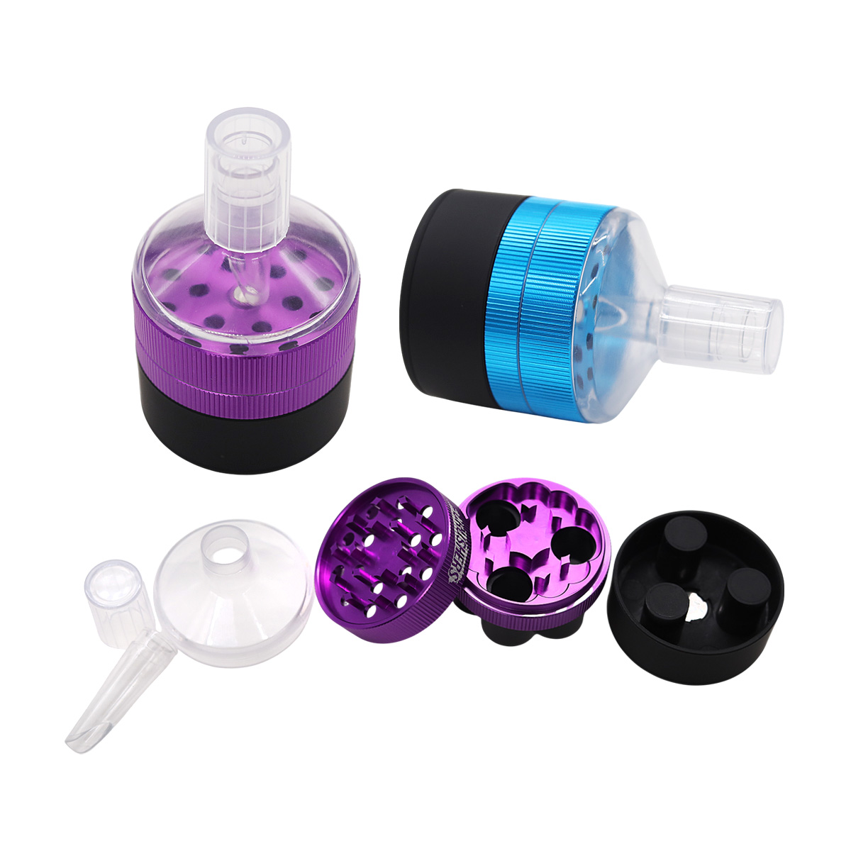 Crushers Aluminium Bottle Shaped Top See Through 4 Part Grinder (GR539) | Assorted Colors product image