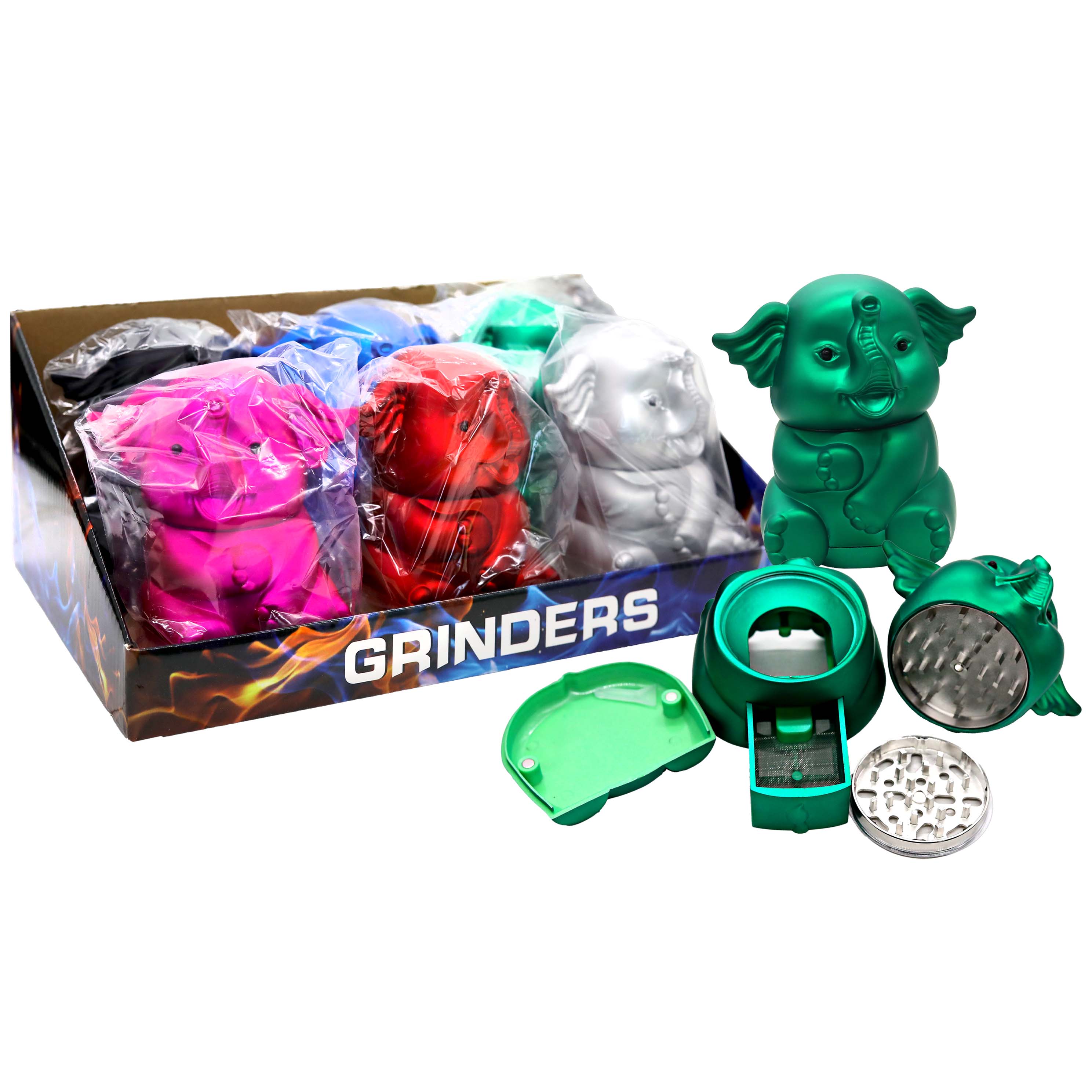 Crushers Elephant Design Matte Metallic Look 2 Part Plastic Grinder (GR1500) | Assorted Colors product image