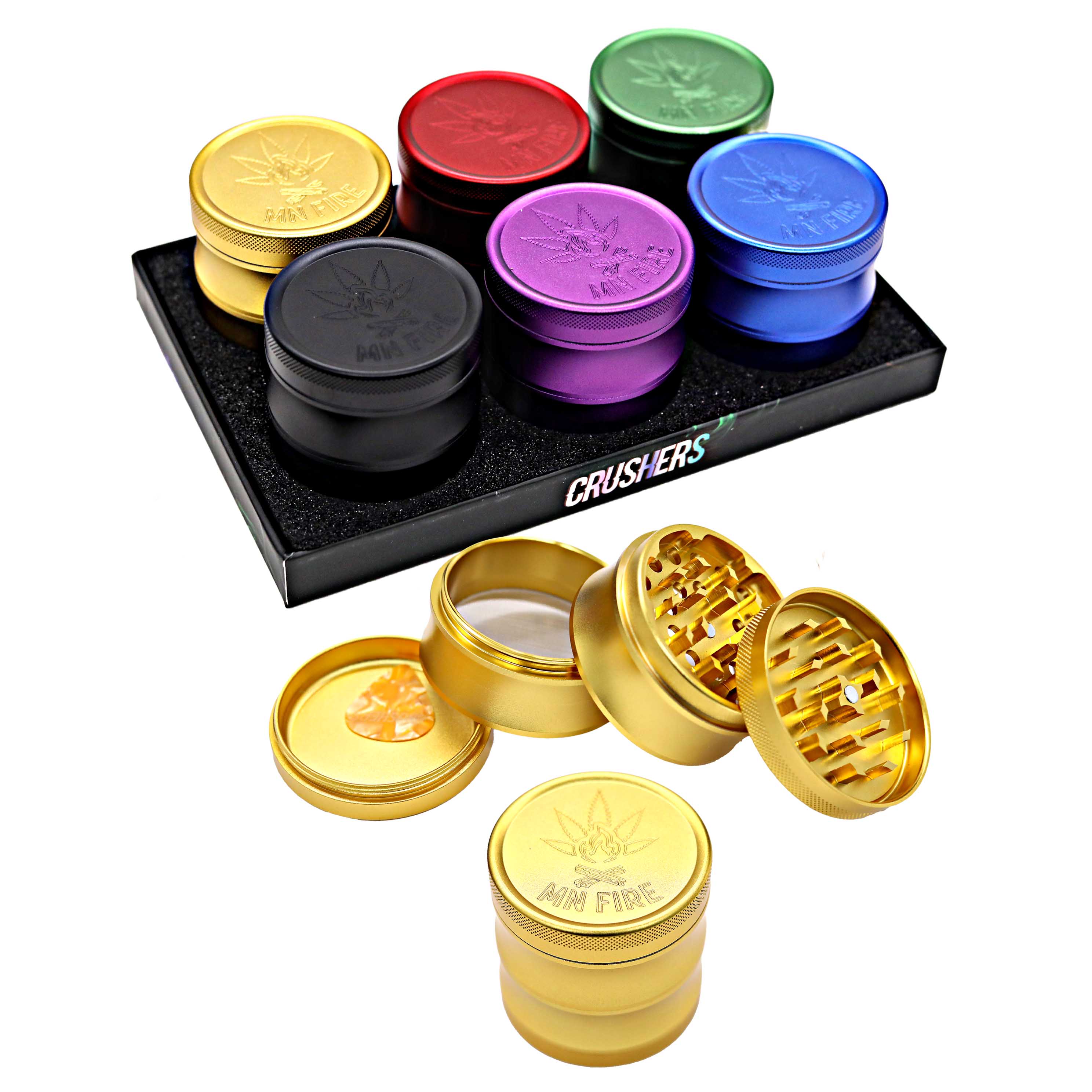Crushers Matte Metallic MN FIRE Design On Top 4 Part Grinder (GR422) | 63mm | Assorted Colors product image